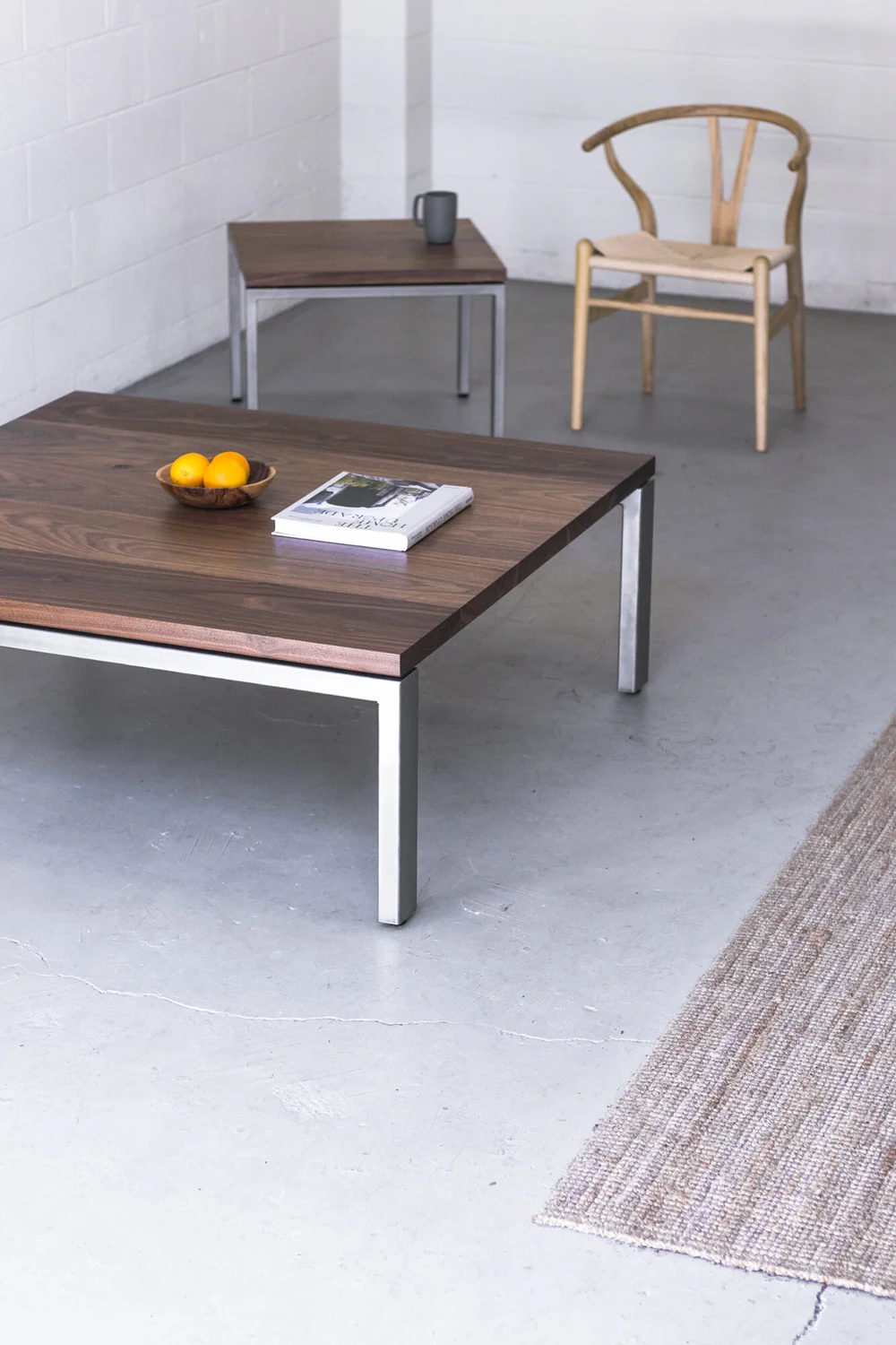 Lookout Square Coffee Table Walnut Floating Tabletop Steel Base Mez Works Furniture Lake Tahoe And Sf Bay Area