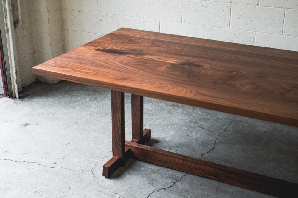 Framework' Walnut Dining Table // Japanese Style Trestle Solid Wood Base -  Mez Works Furniture