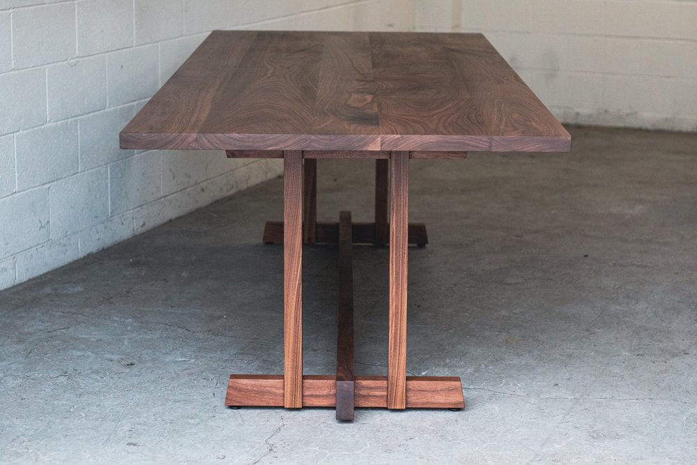Framework' Walnut Dining Table // Japanese Style Trestle Solid Wood Base -  Mez Works Furniture