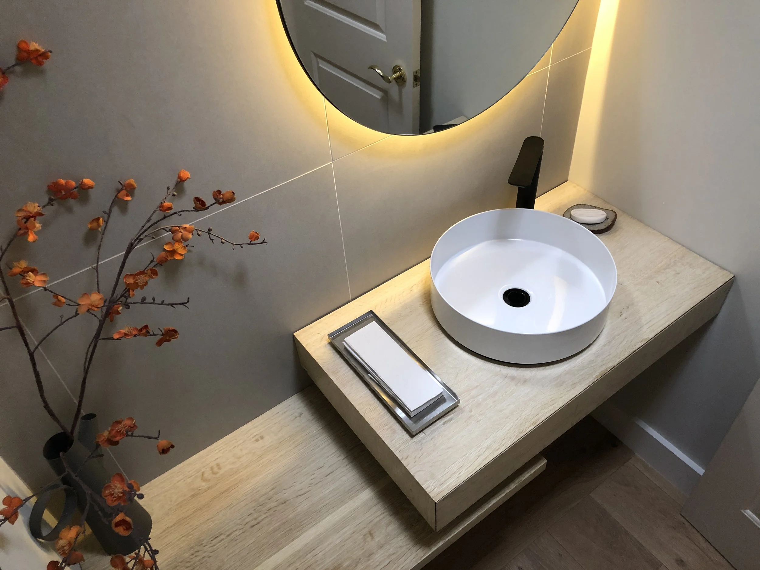 bathroom vanity and shelf