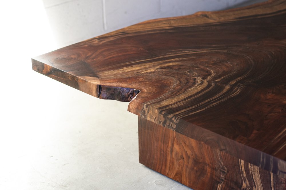 Live Edge Walnut Wood Slab Coffee Table with Turned Legs