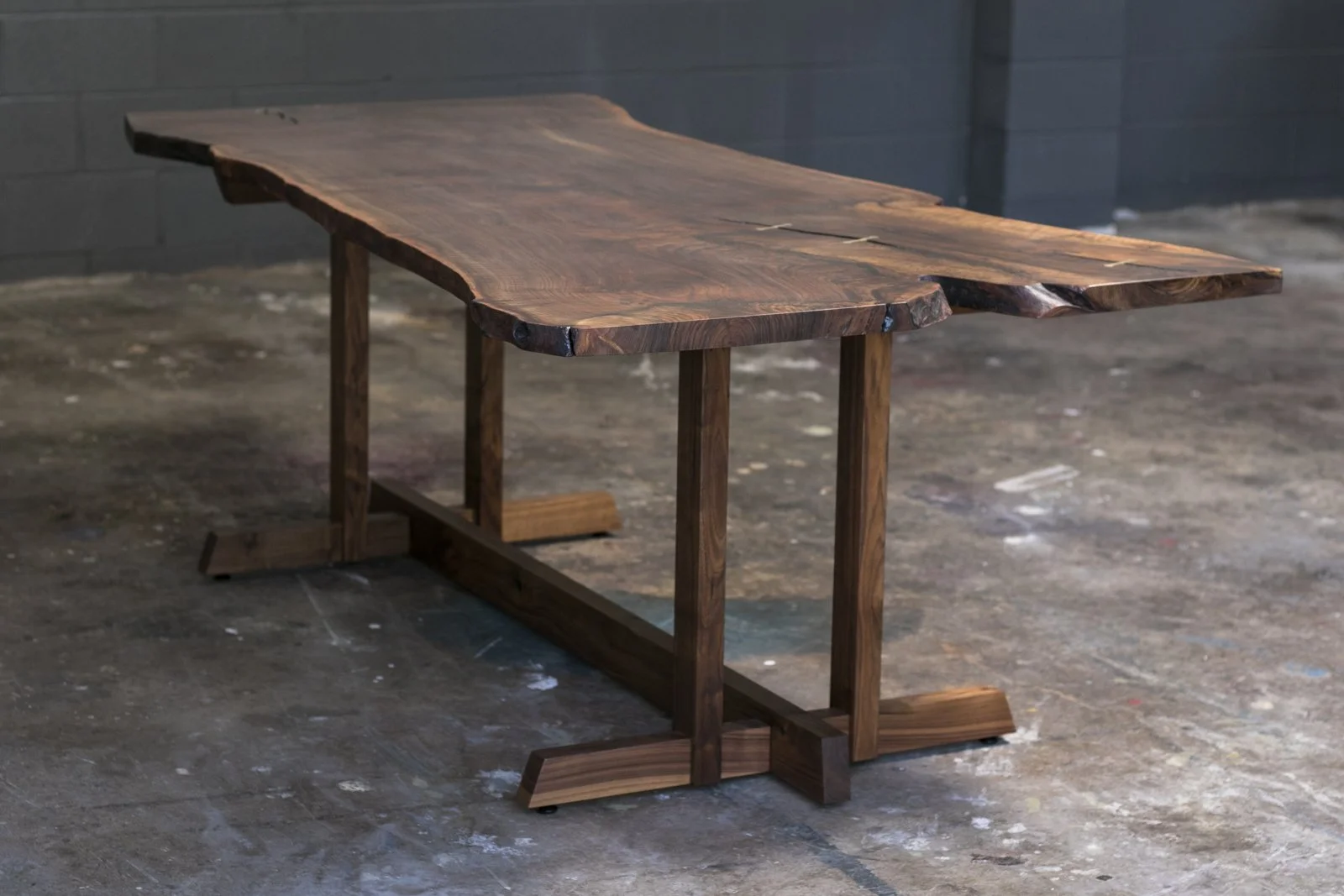 FRAMEWORK  |  Live Edge Walnut Slab Dining Table  |  Japanese Trestle Solid Wood Base
