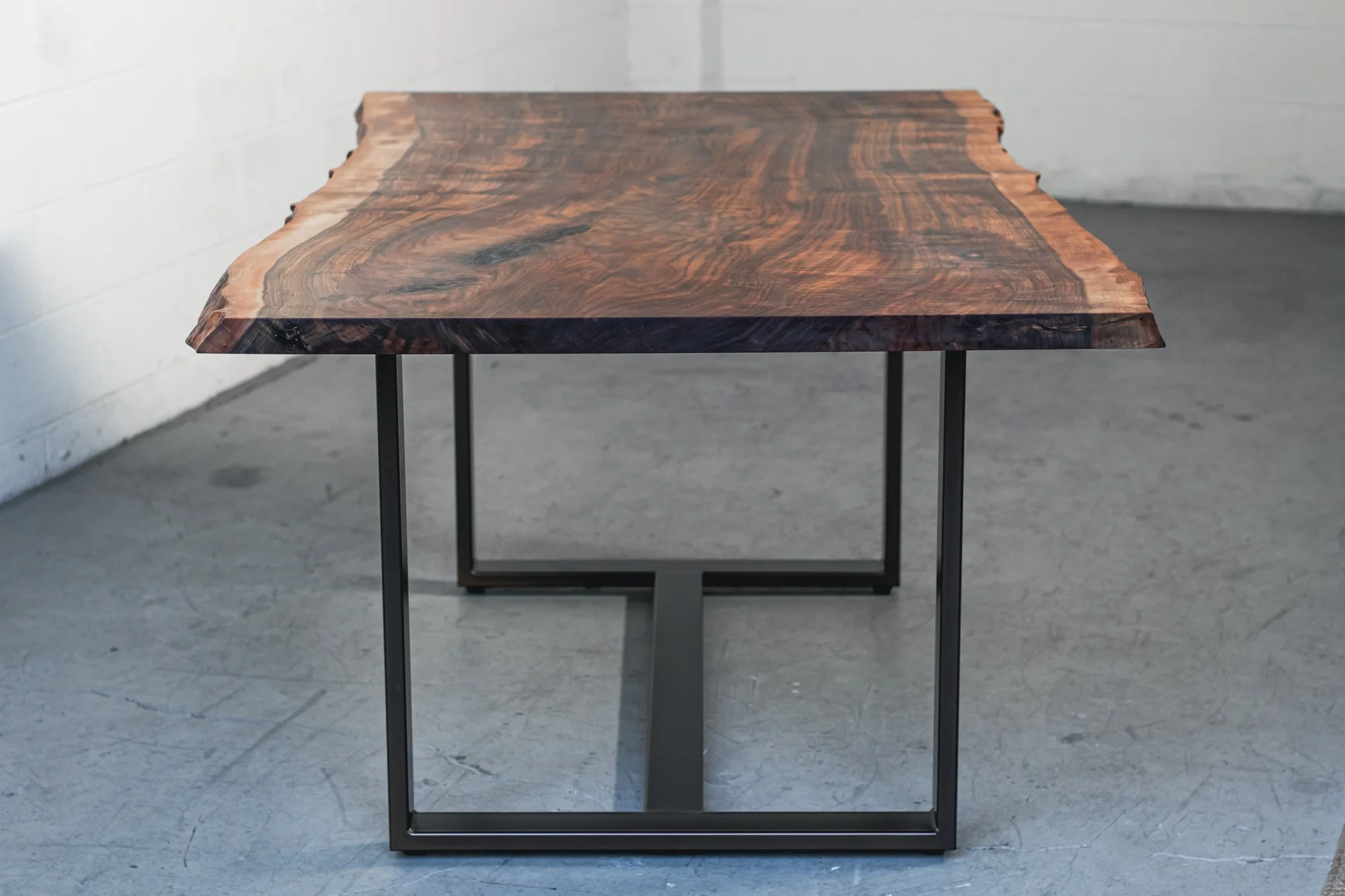 ORCHARD  |  Live Edge Walnut Slab Dining Table  |  Steel Trestle Base