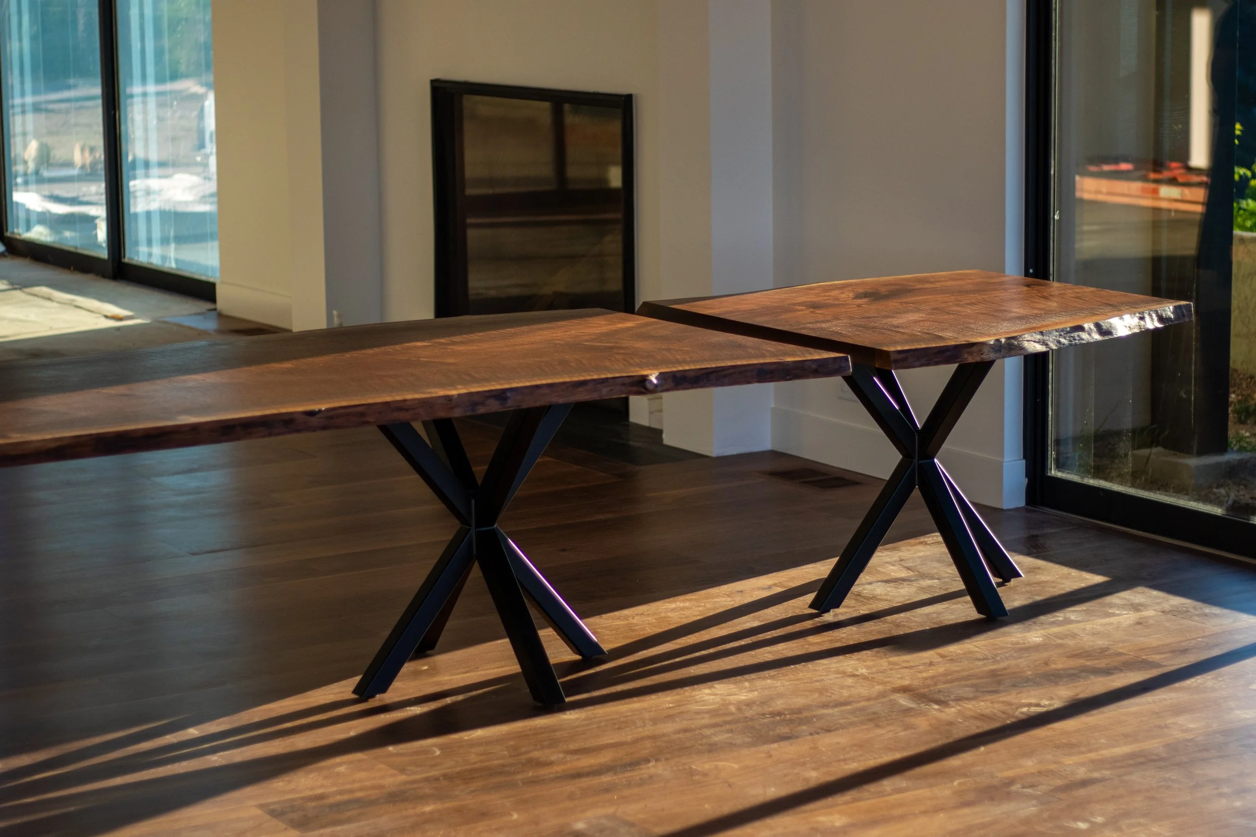 NORTHSTAR  |  Live Edge Walnut Dining Table  |  (2) Mini Pedestal Bases