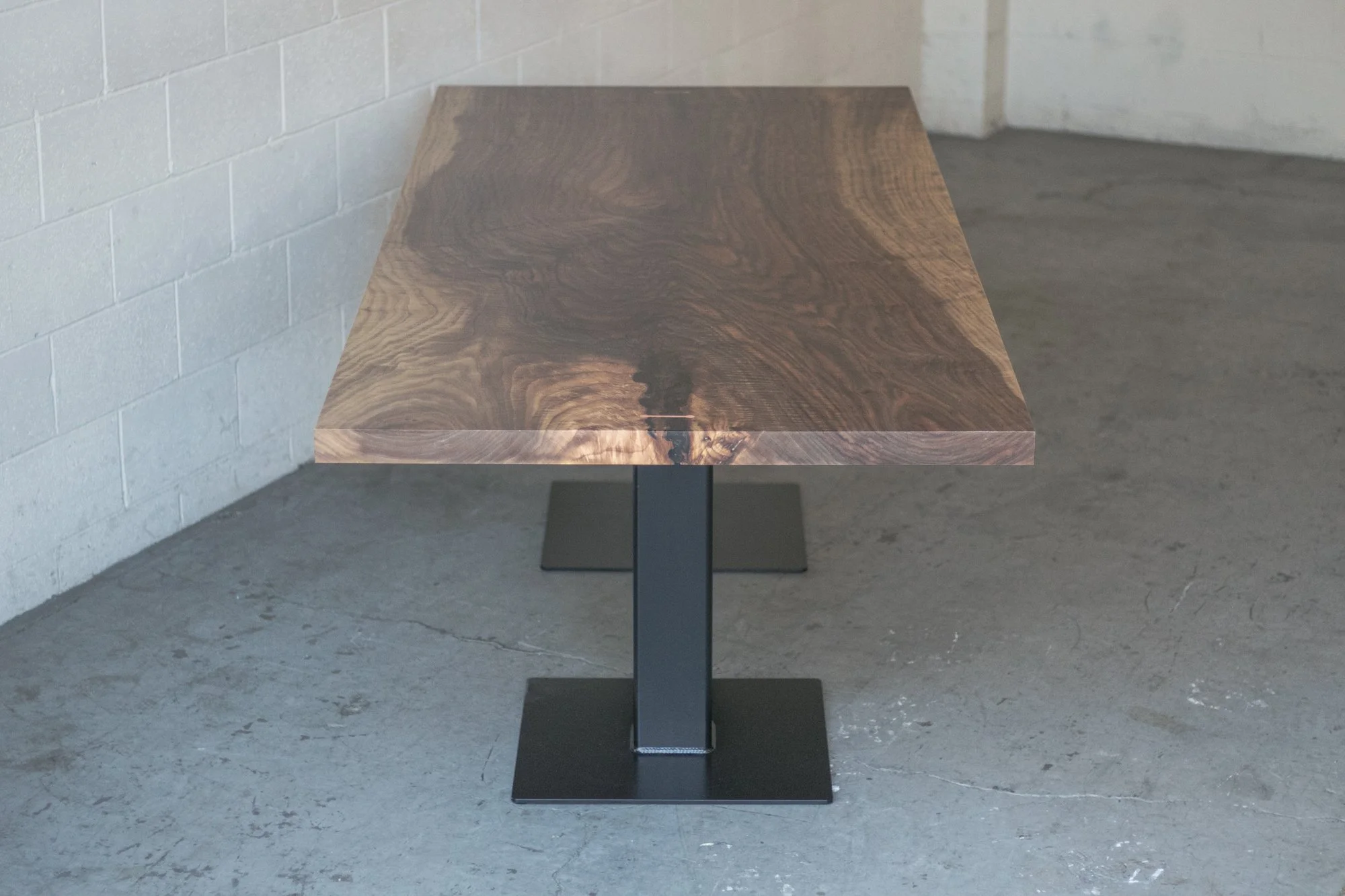 ANCHOR  |  Walnut Slab Dining Table  |  (2) Steel Post Pedestal Bases