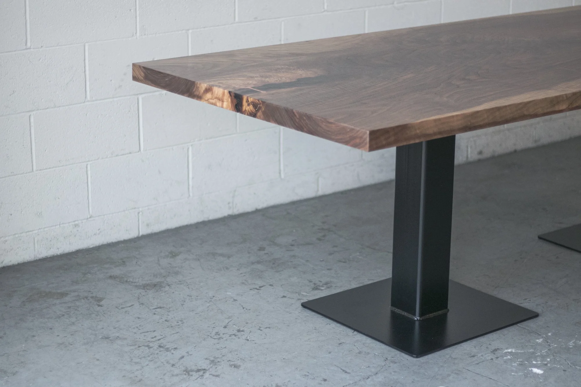 'ANCHOR' Walnut Slab Dining Table // Dual Post-Steel Pedestal Bases