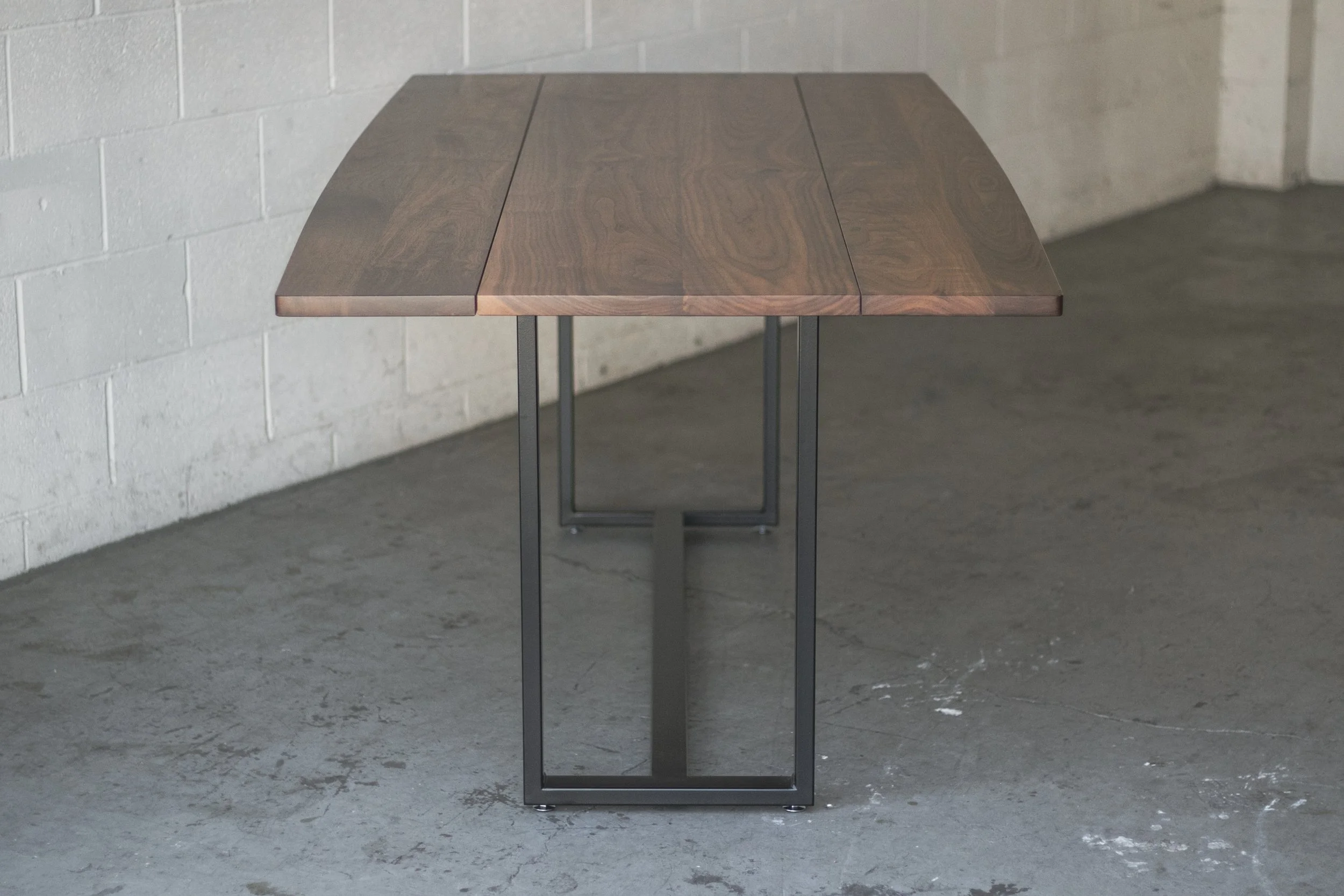'FALLEN LEAFf' Drop-Leaf Walnut Dining Table or Desk // Single -or- Double Leaf Option // Steel Base
