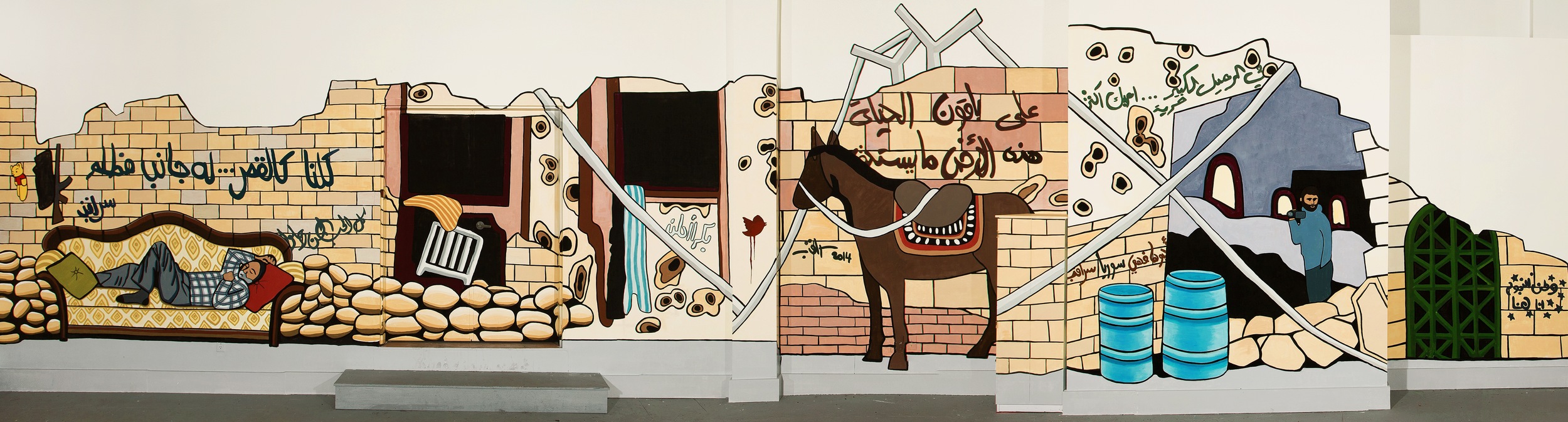 Gallery wall installation view, 16.67 x 3.65 mt, egg tempera, 2015.