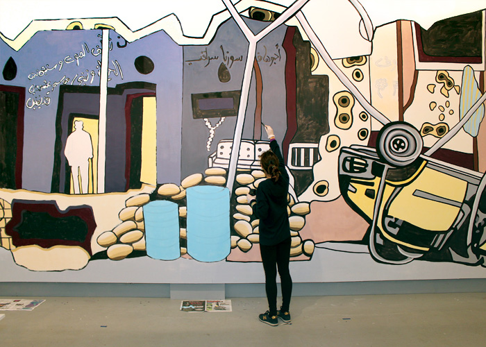 Artist installing the work on site at SPACE Gallery, Portland, Maine, 2015.