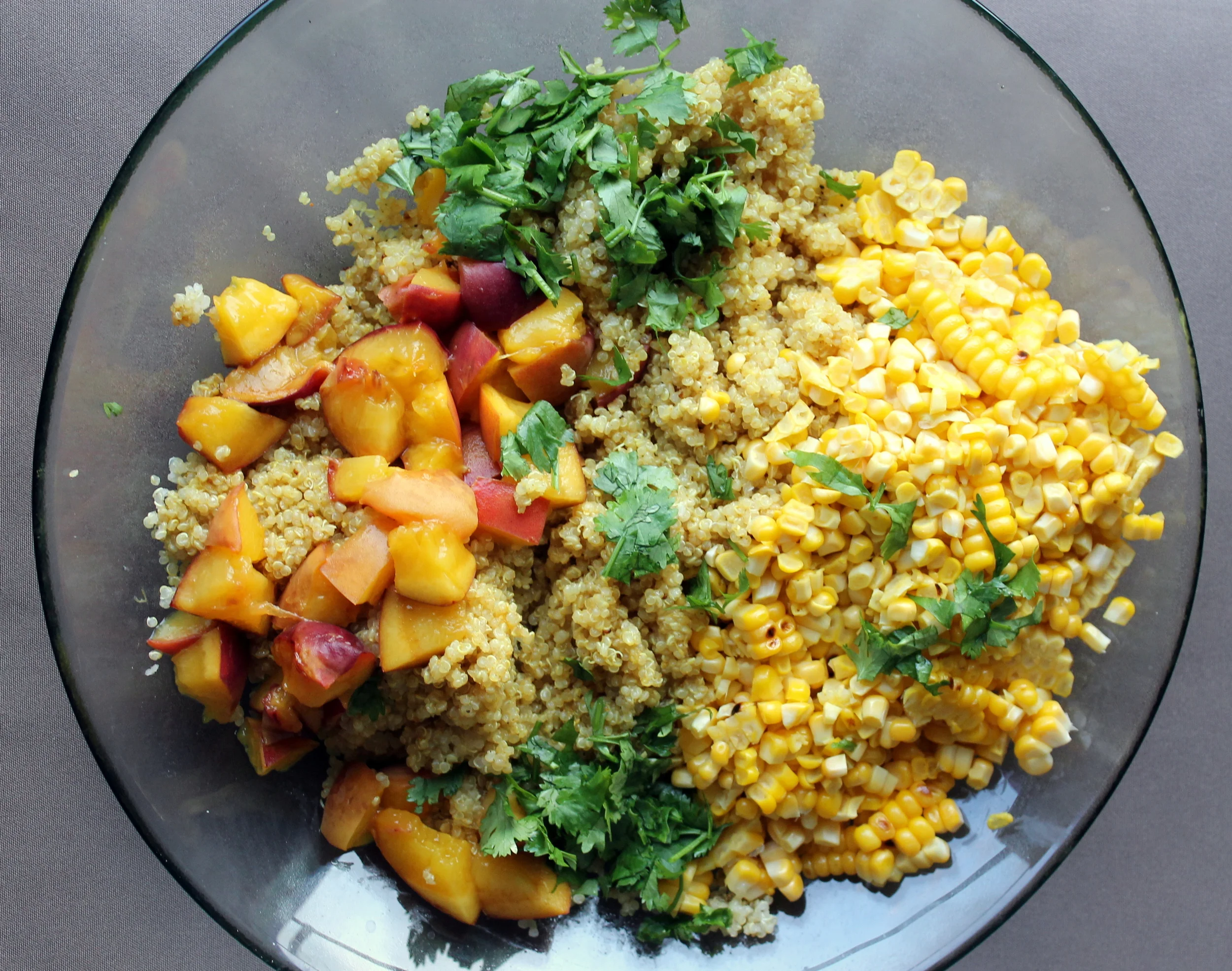 Grilled Corn and Peach Quinoa Salad