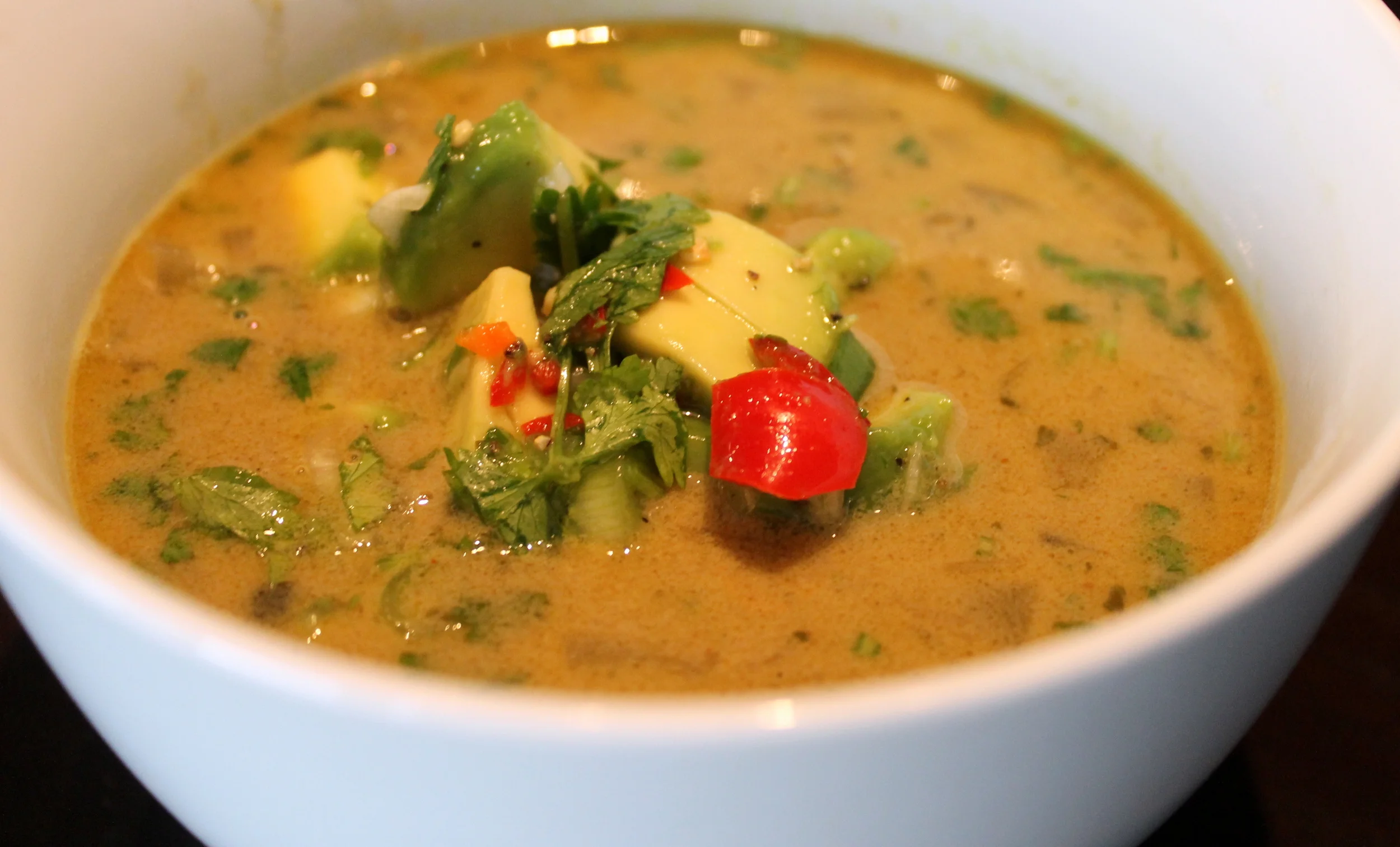Green Lentil and Coconut Soup with Avocado Relish
