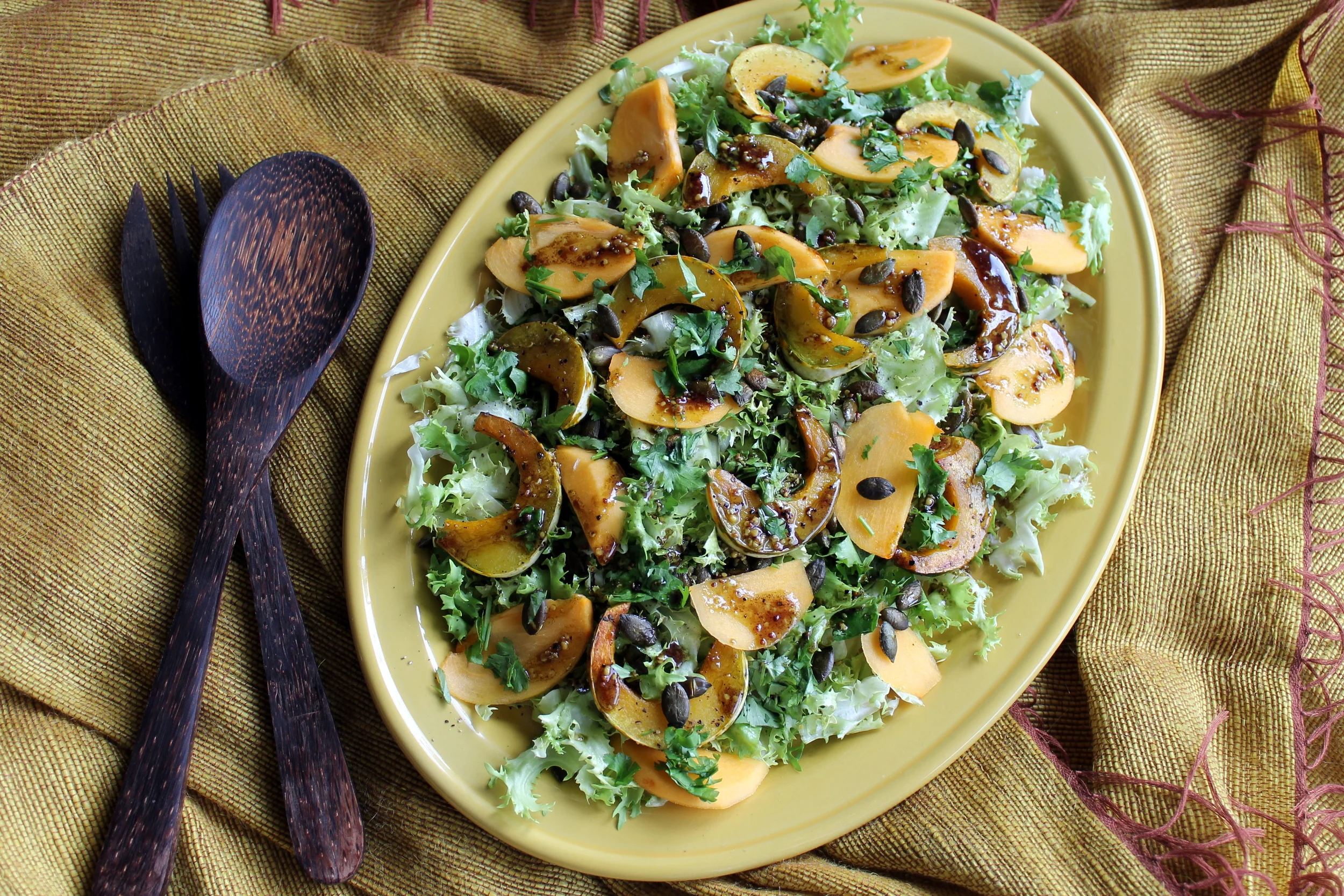Roasted Pumpkin, Cilantro, and Persimmon Salad