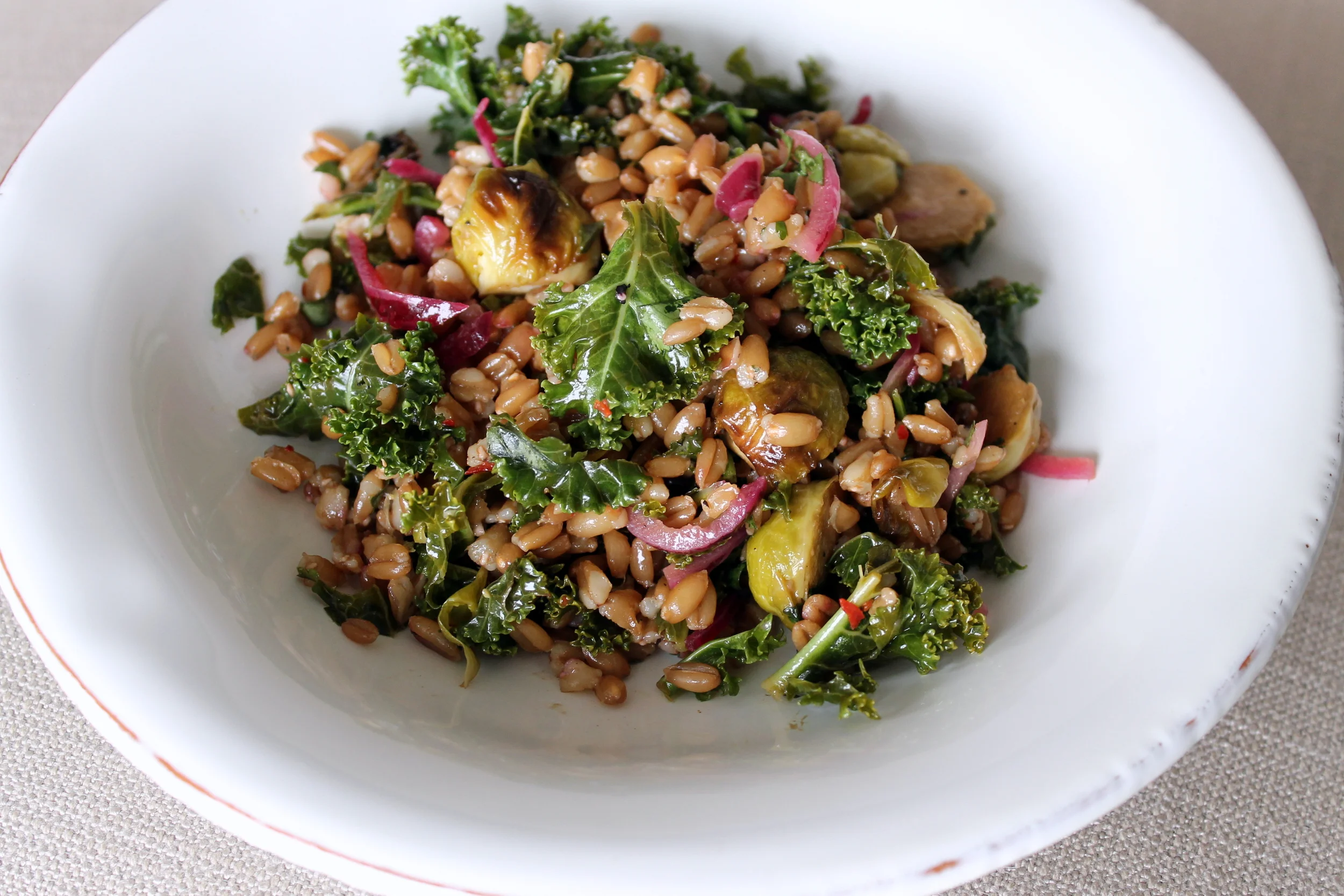 Lunch Power, Part 1 (Farro with Balsamic-Roasted Brussels + Kale)