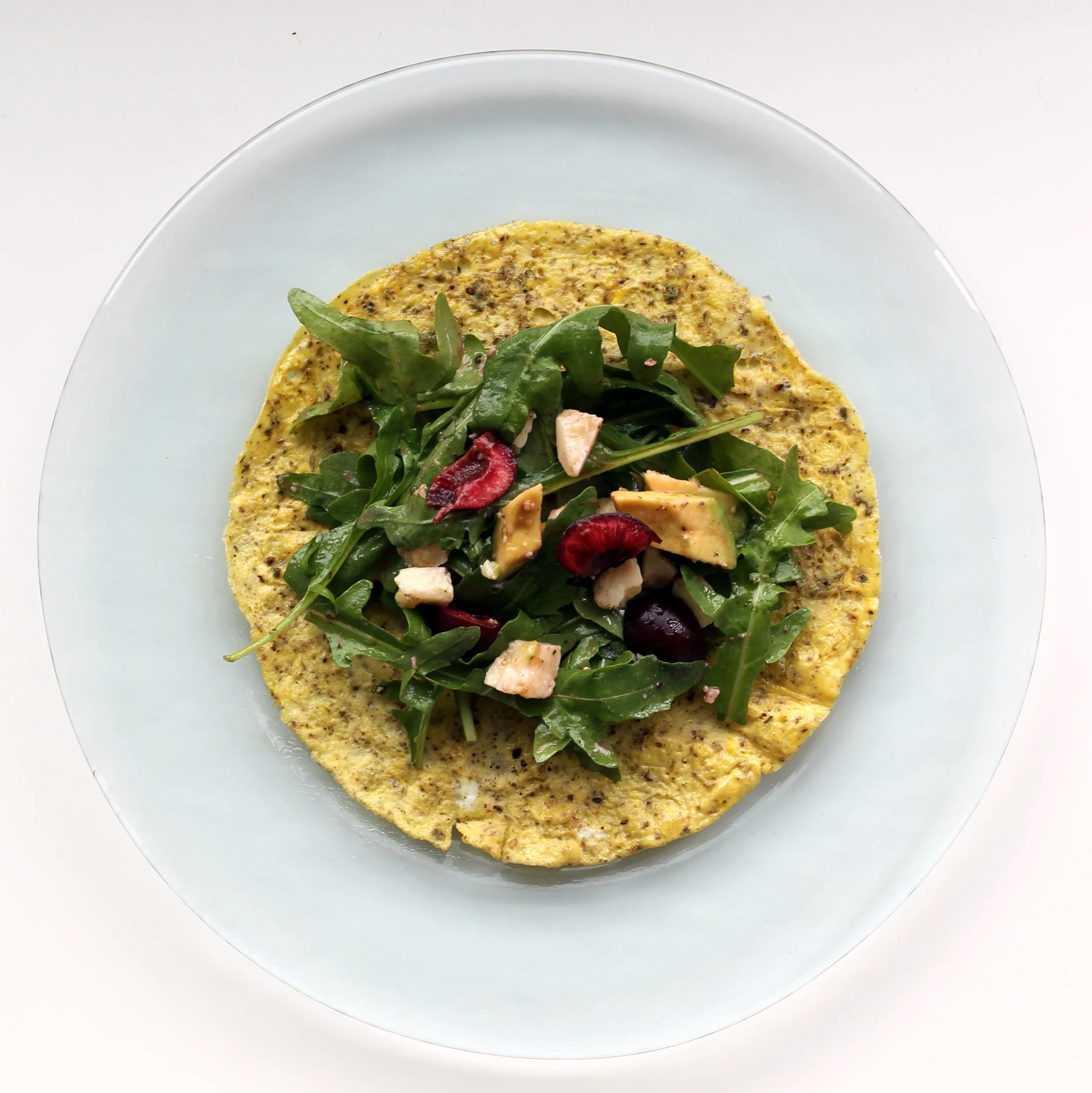 Za'atar Omelet Wraps with Cherries, Arugula, and Parmesan