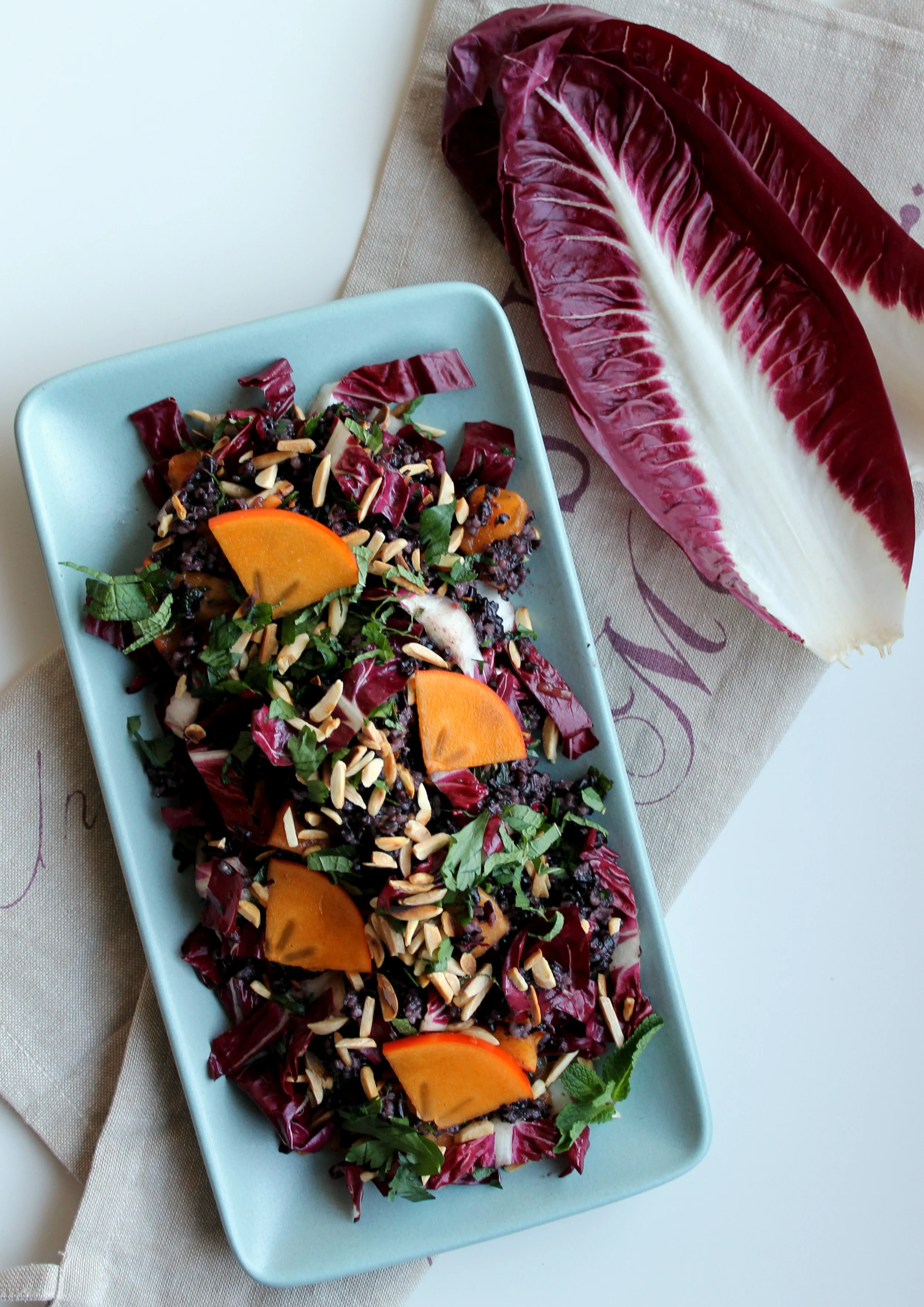 Persimmon Black Rice Salad with Ginger Orange Dressing