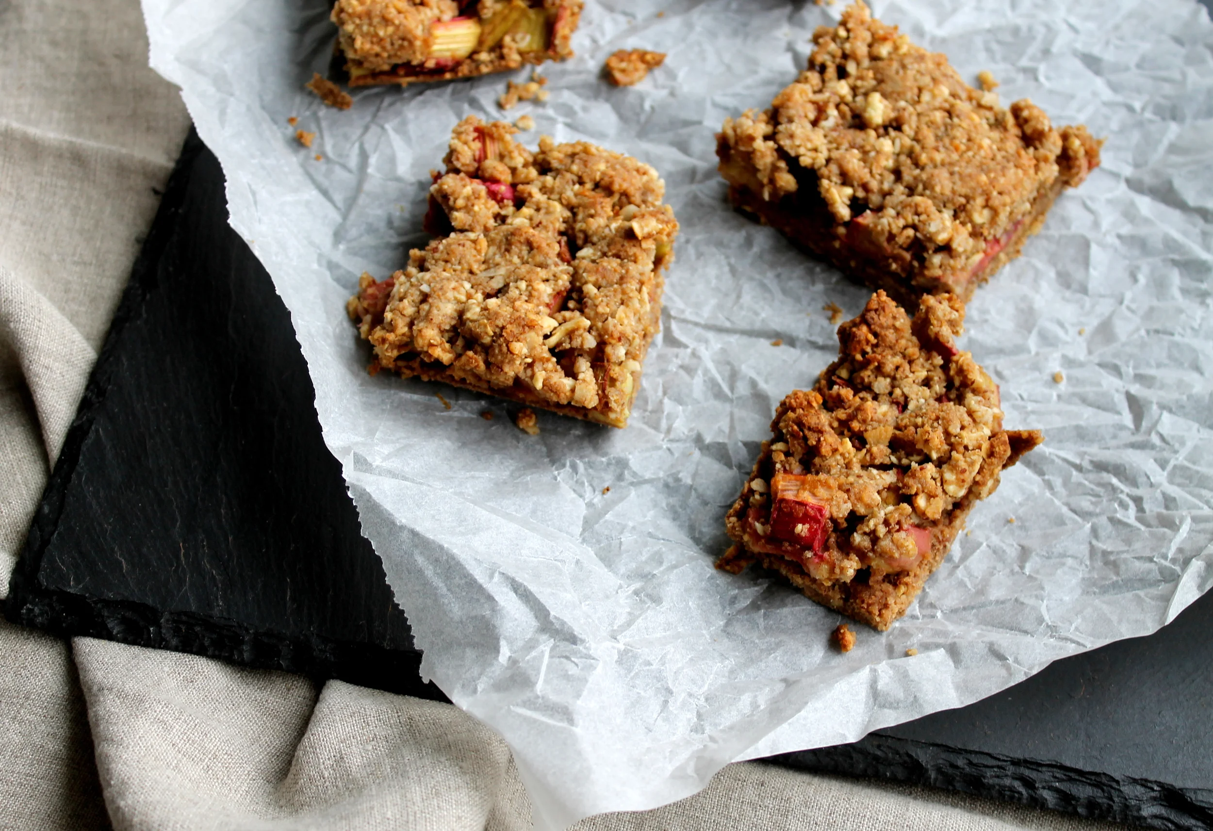 Coconut-Cashew Rhubarb Crumb Bars