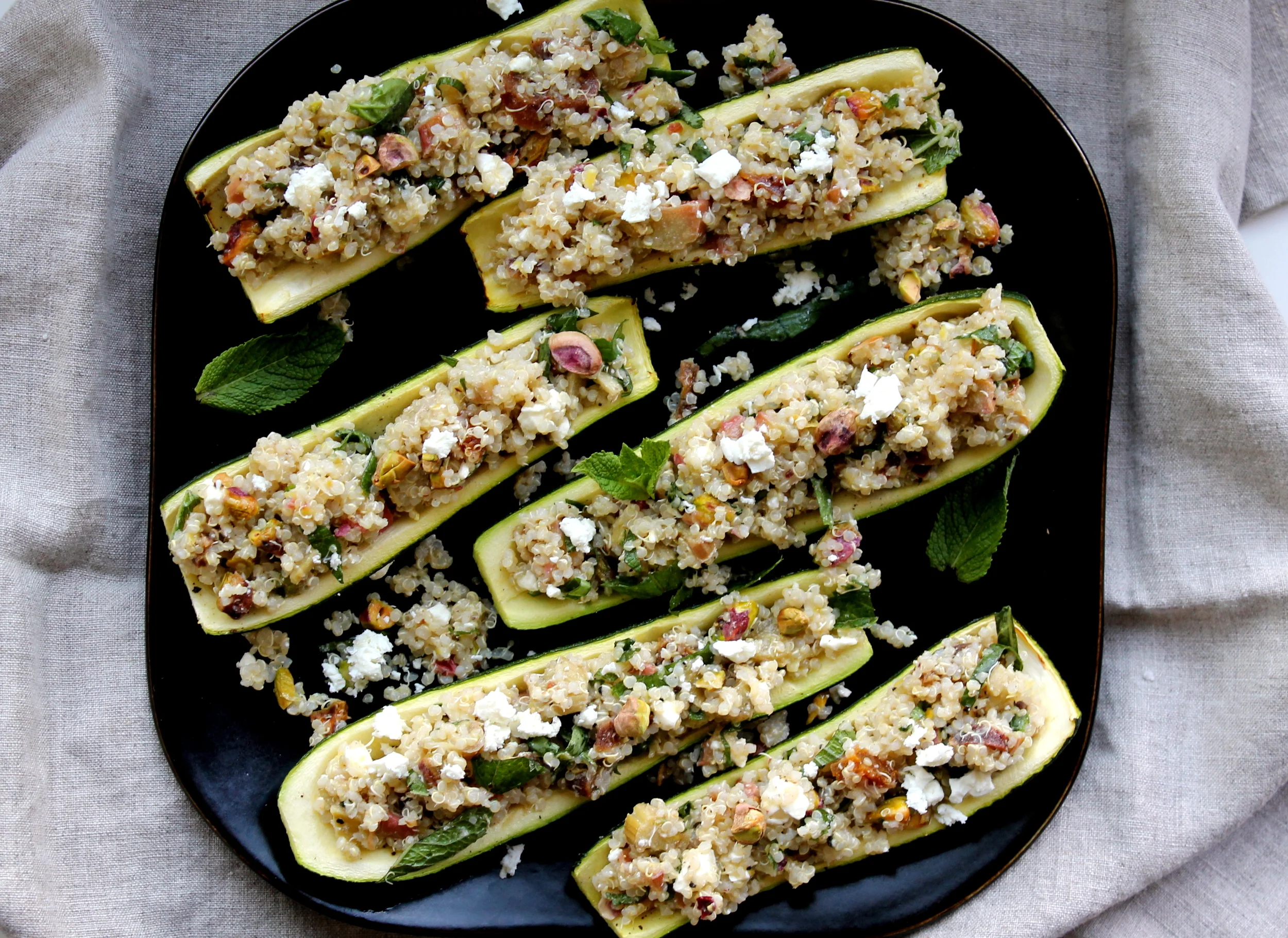 Stuffed Zucchini with Quinoa, Mint & Feta