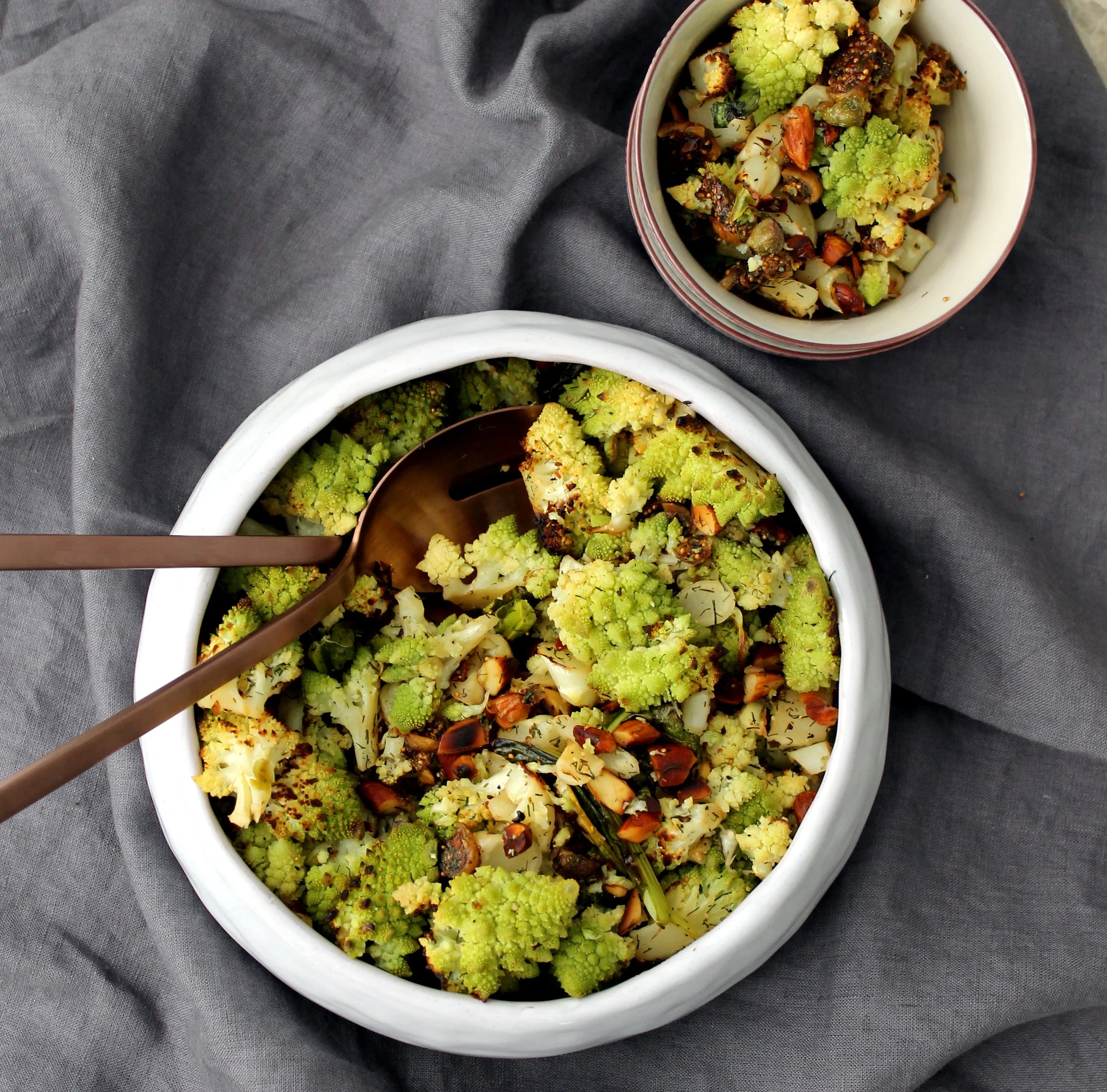 Roasted Romanesco with Almonds, Capers and Dill