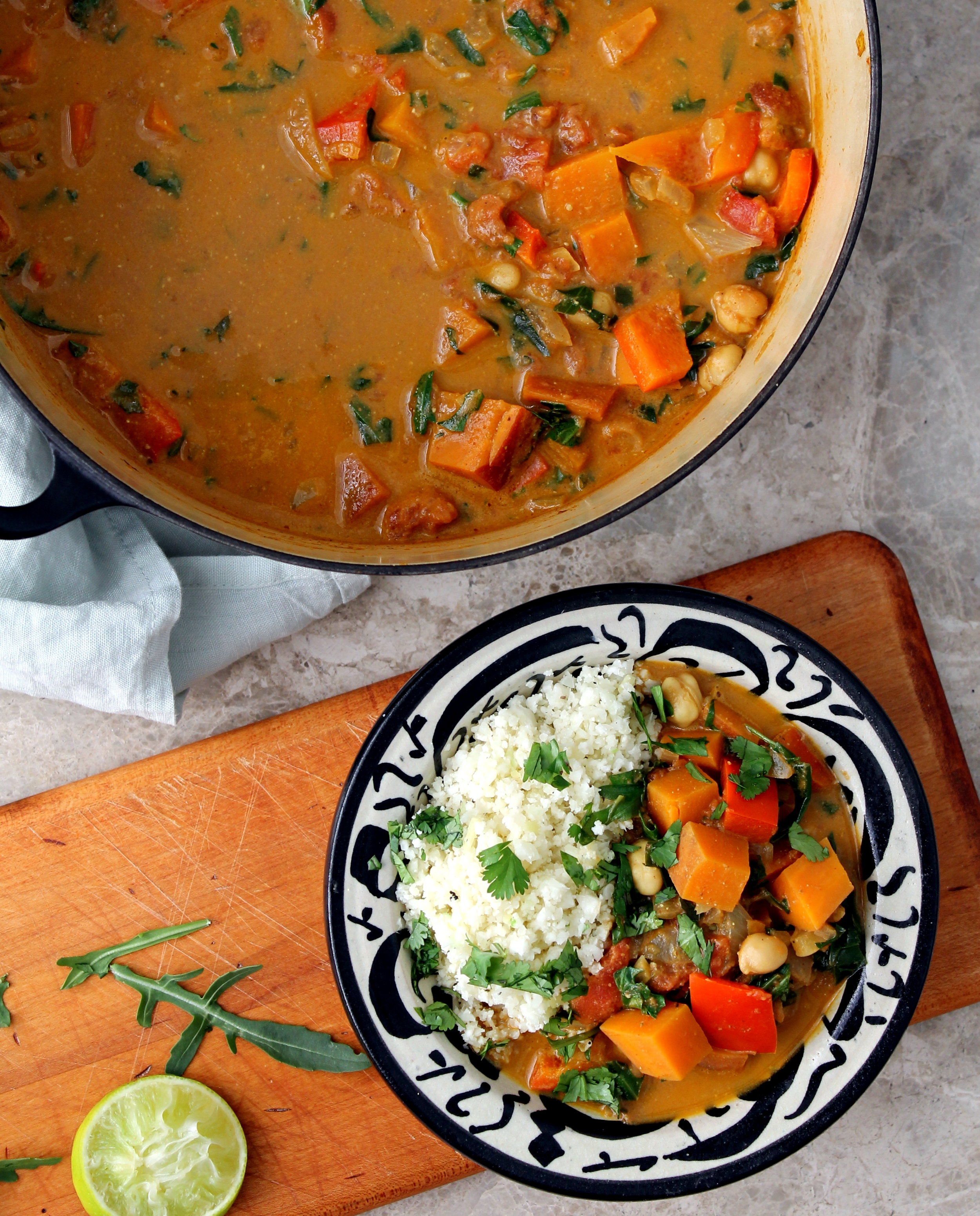 African Almond Stew with Ginger Cauliflower Rice