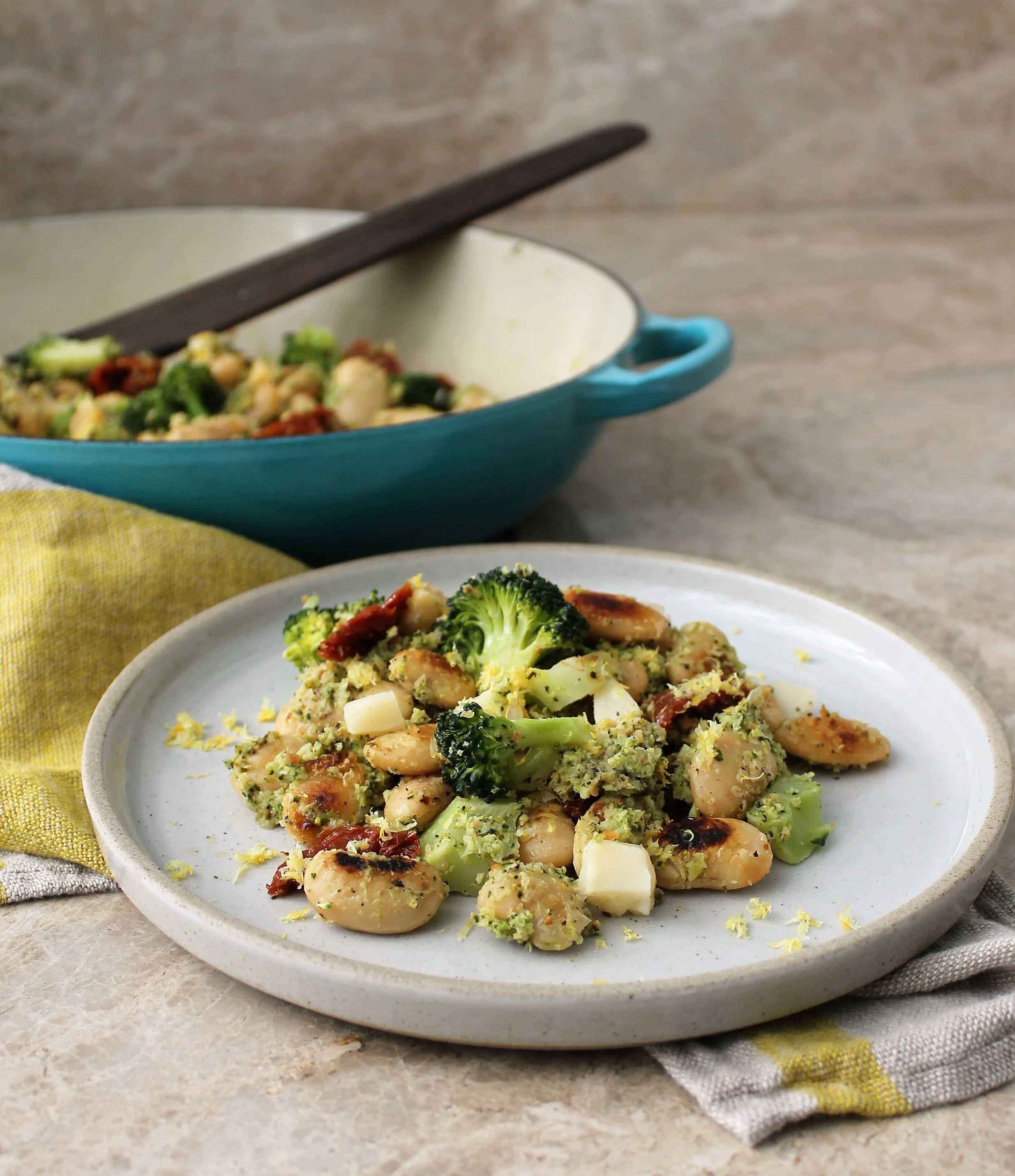Crispy Butter Bean Skillet with Broccoli Pesto