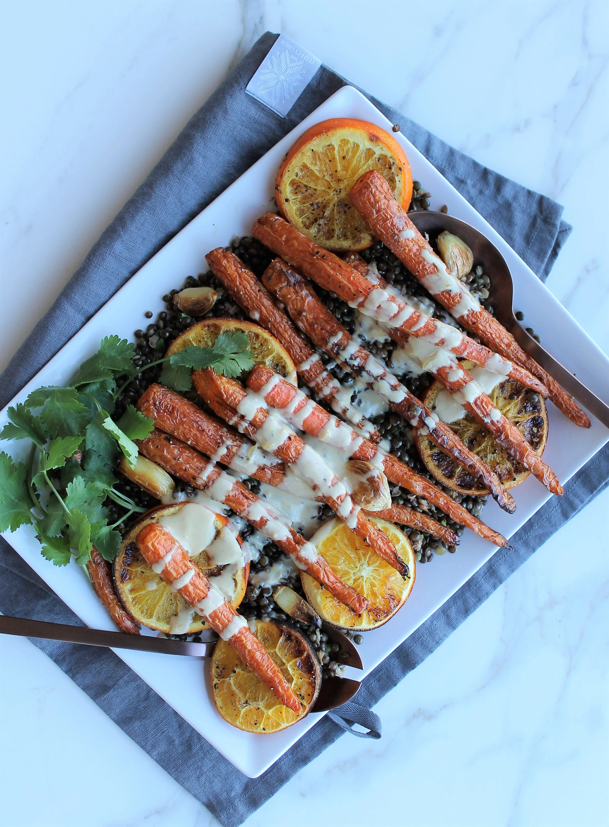 Roasted Carrot &amp; Black Lentil Platter with Citrus Miso Sauce