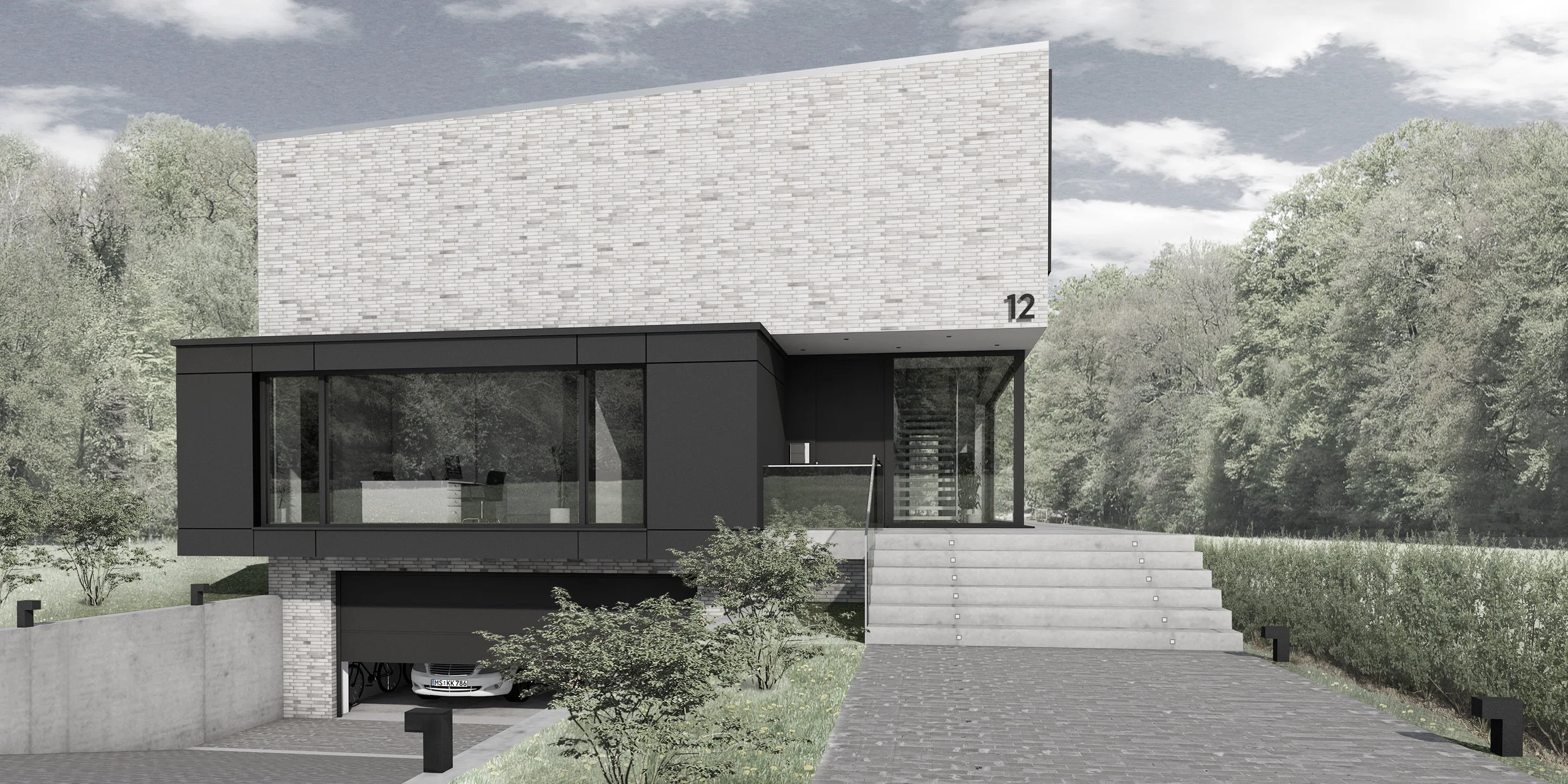 Einfamilienhaus mit Pultdach und Tiefgarage