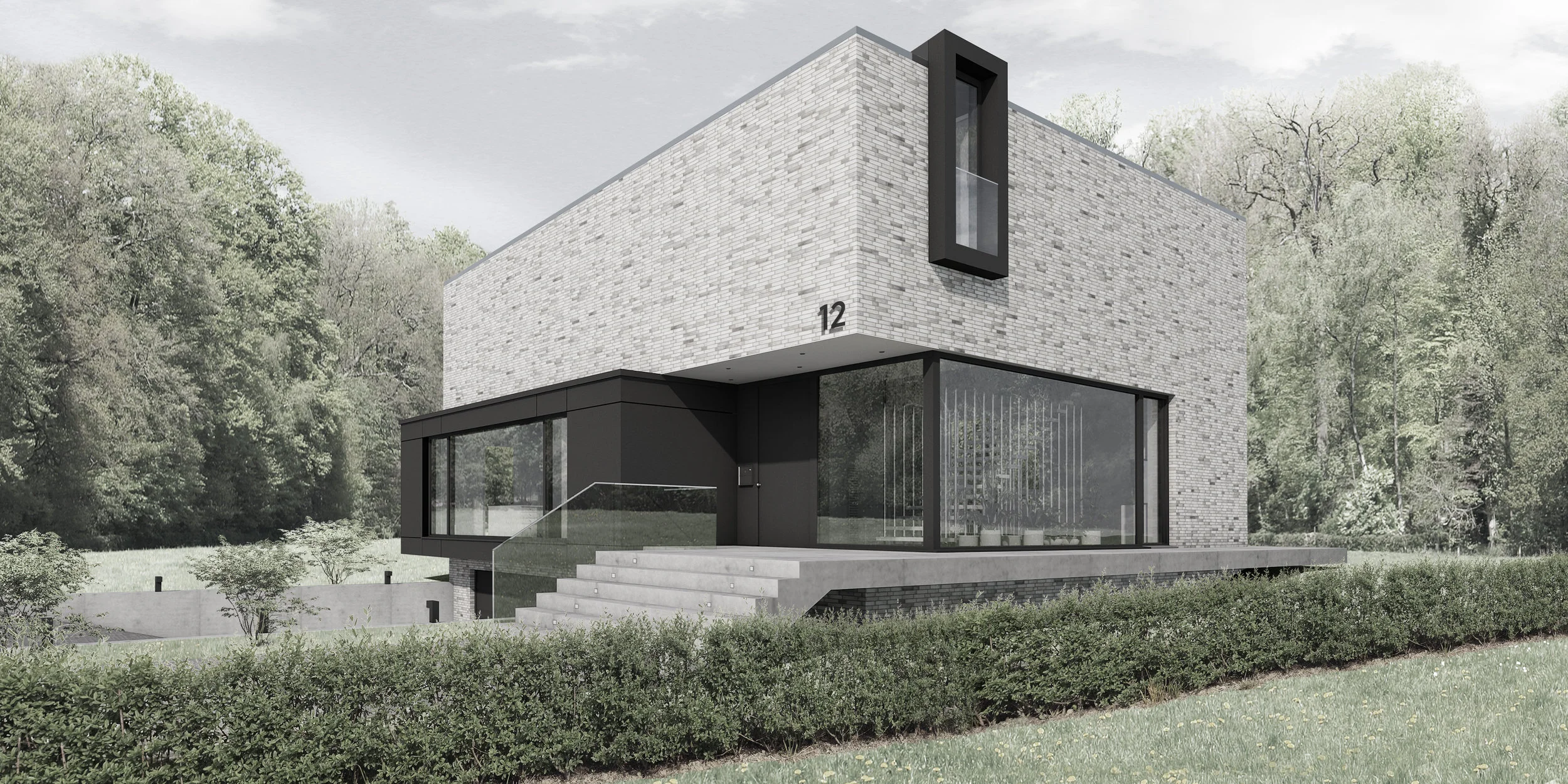 Einfamilienhaus mit Pultdach und Tiefgarage