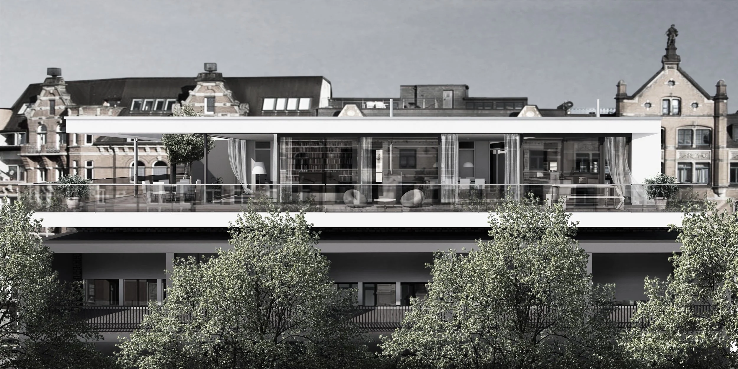 Entwurf für ein Penthouse, Aufstockung einer ungenutzten Dachfläche 
