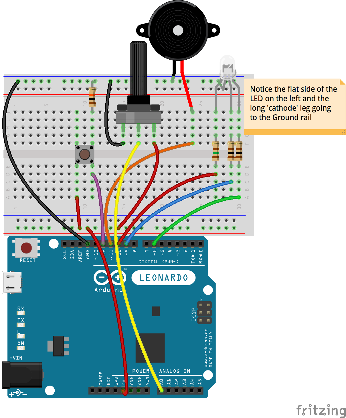 Example circuit with Fritzing showing the limitations of breadboard view!
