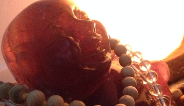 Fluorite Buddha with mala beads