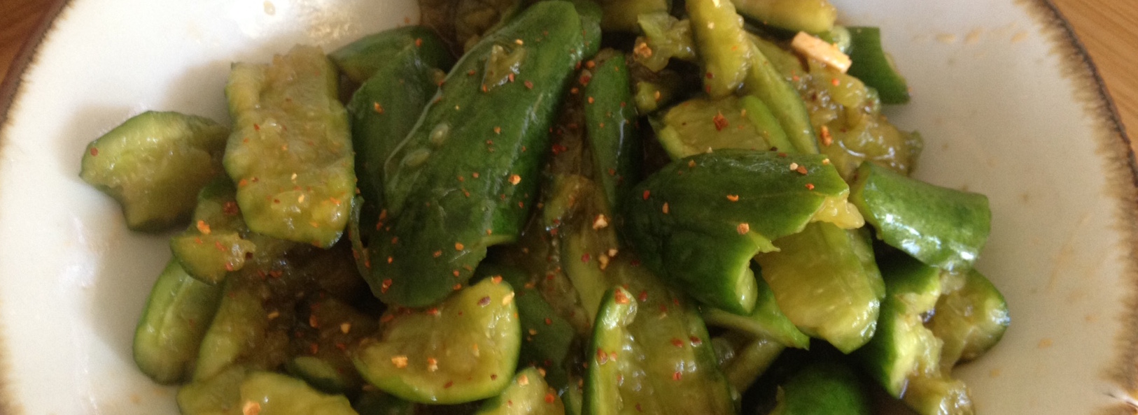 smashed cucumbers with soy sauce, sesame oil and chilli oil