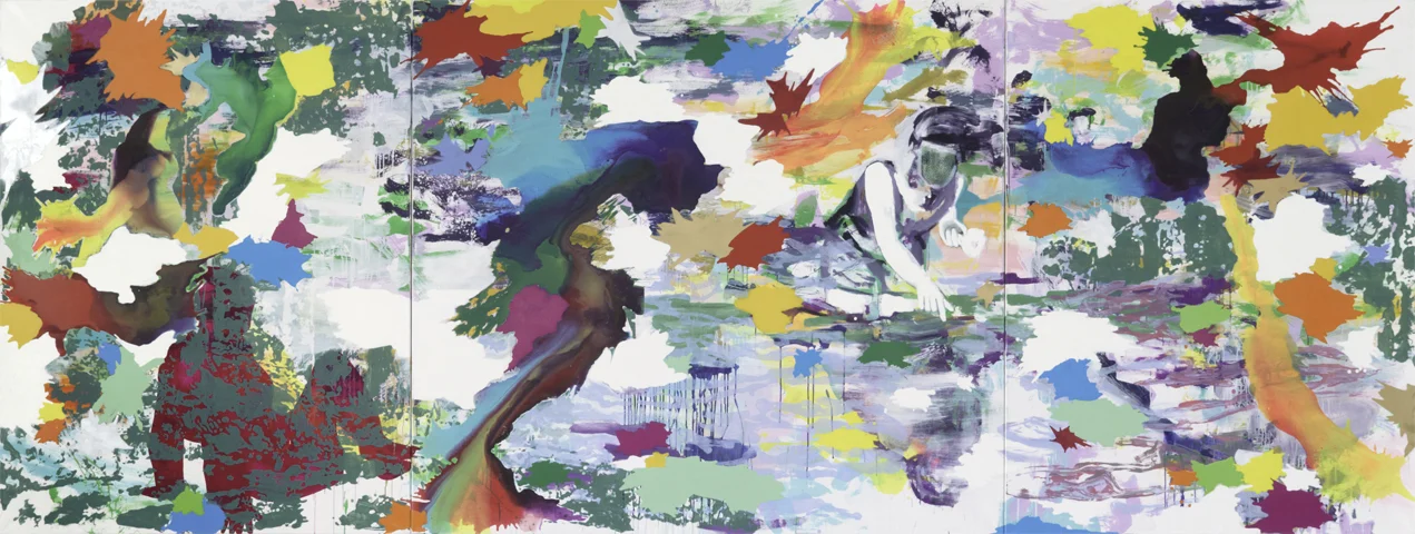Warten auf G. | Tusche, Acryl, Linoldruck und Öl auf Leinwand | 180 x 480 cm (3tlg.)