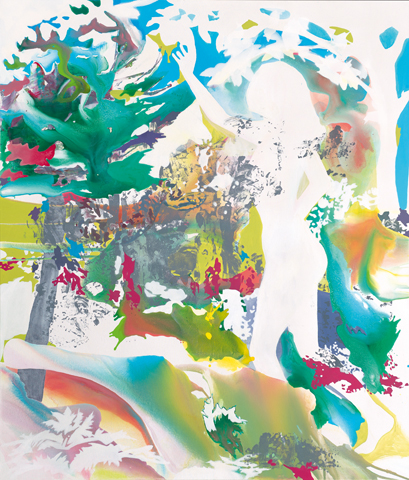 Sündenfall in 10, 9, 8, … | Tusche, Acryl und Linoldruck auf Leinwand | 210 x 180 cm
