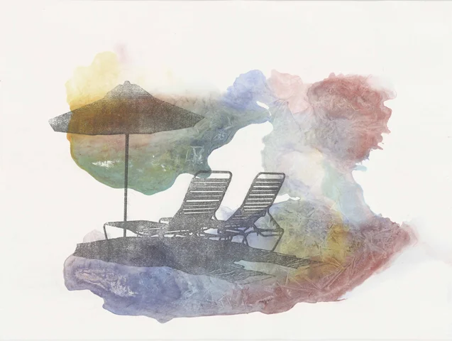 Paradies Pauschal | Aquarell und Frottage auf Büttenpapier | 46 x 61 cm