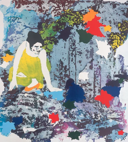Nacht der Entscheidung | Tusche, Acryl, Linoldruck u. Öl auf Leinwand | 200 x 180 cm