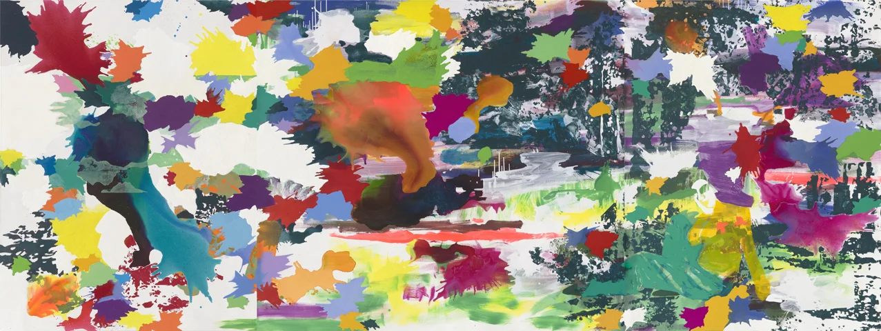 zwischen gestern und morgen | Tusche, Acryl, Linoldruck und Öl auf Leinwand | 180 x 480 cm (3tlg.)