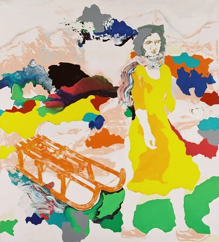 Fräulein Smilla | Tusche, Acryl, Linoldruck u. Öl auf Leinwand | 200 x 180 cm