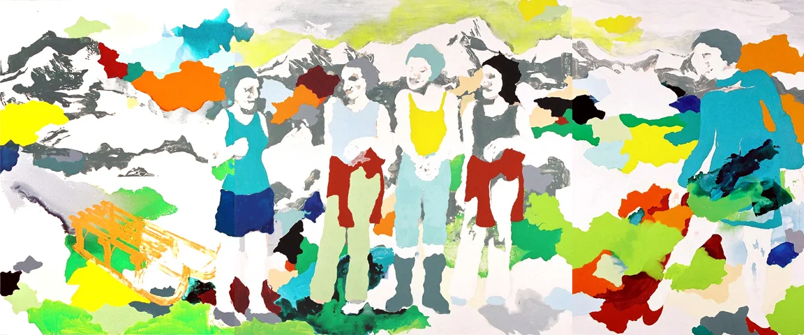 und weiter | Tusche, Acryl u. Linoldruck auf Leinwand | 480 x 200 cm (3tlg.)