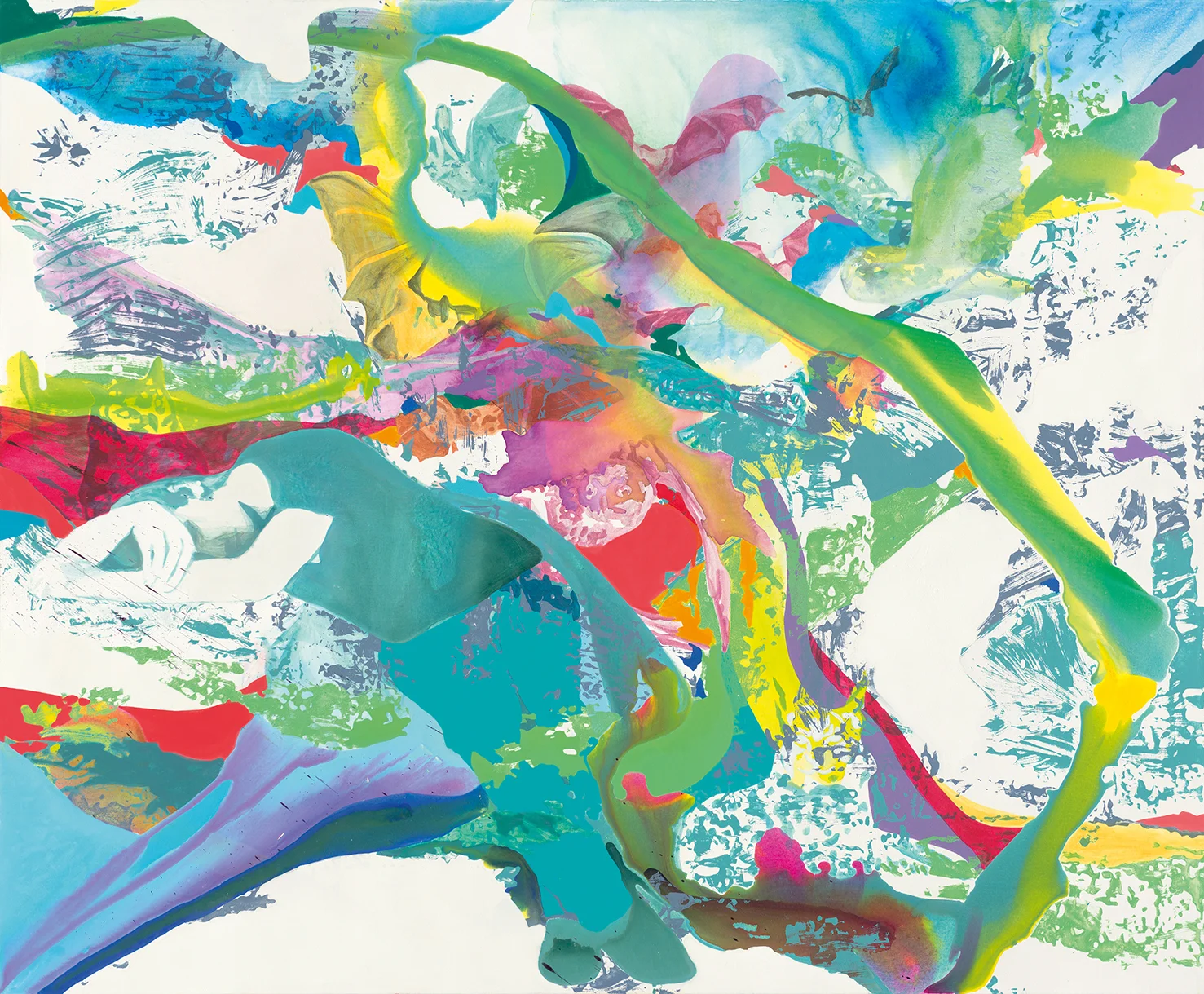 Der Schlaf der Vernunft gebiert Ungeheuer | Tusche, Acryl, Öl und Linoldruck auf Leinwand | 180 x 220 cm 