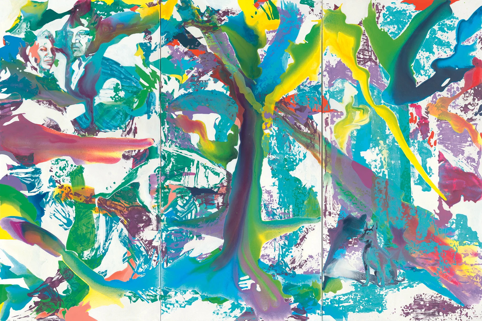 Ilka und Hans | Aquarell, Acryl, Öl und Linoldruck auf Leinwand | 200 x 300 cm (Triptychon) | Sammlung Hans Grothe 