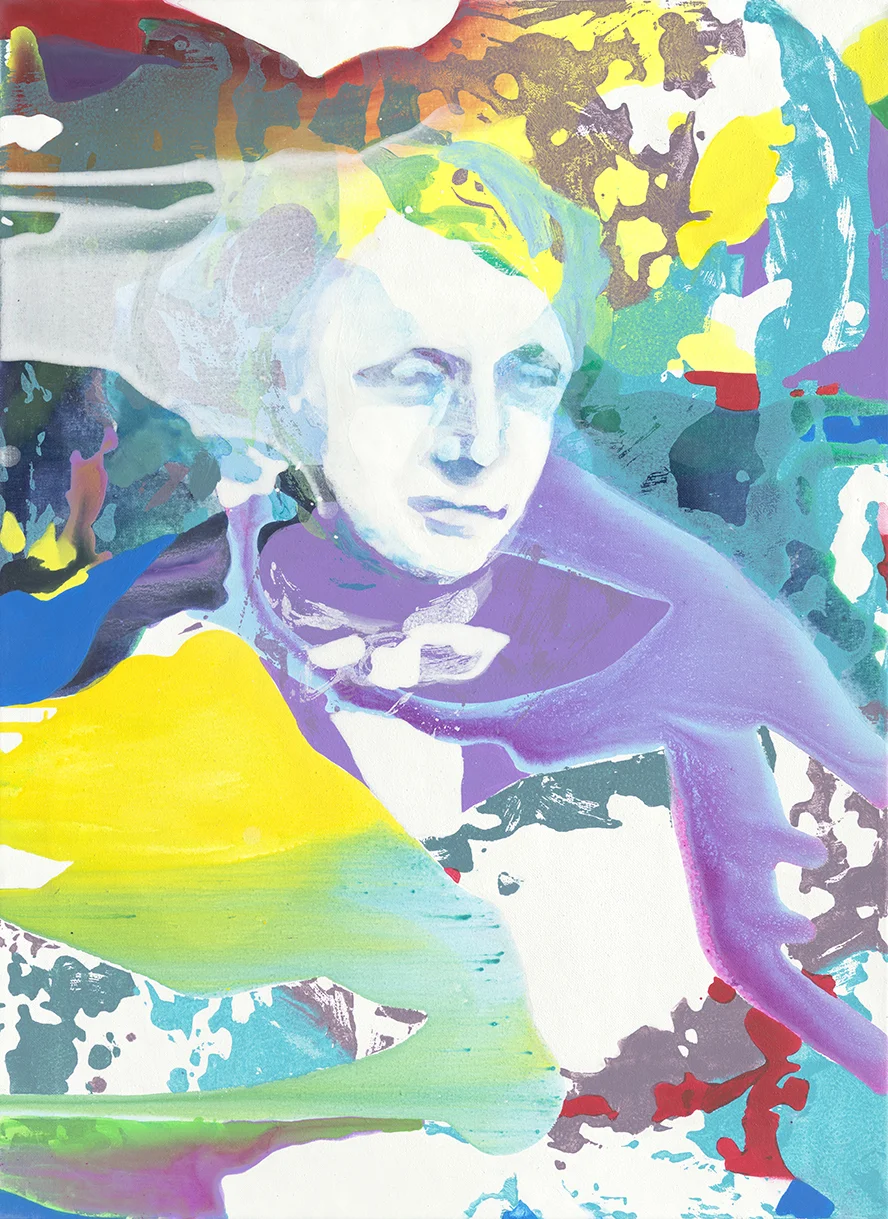 Lewis Carroll | Tusche, Acryl, Öl und Linoldruck auf Leinwand | 76 x 56 cm 