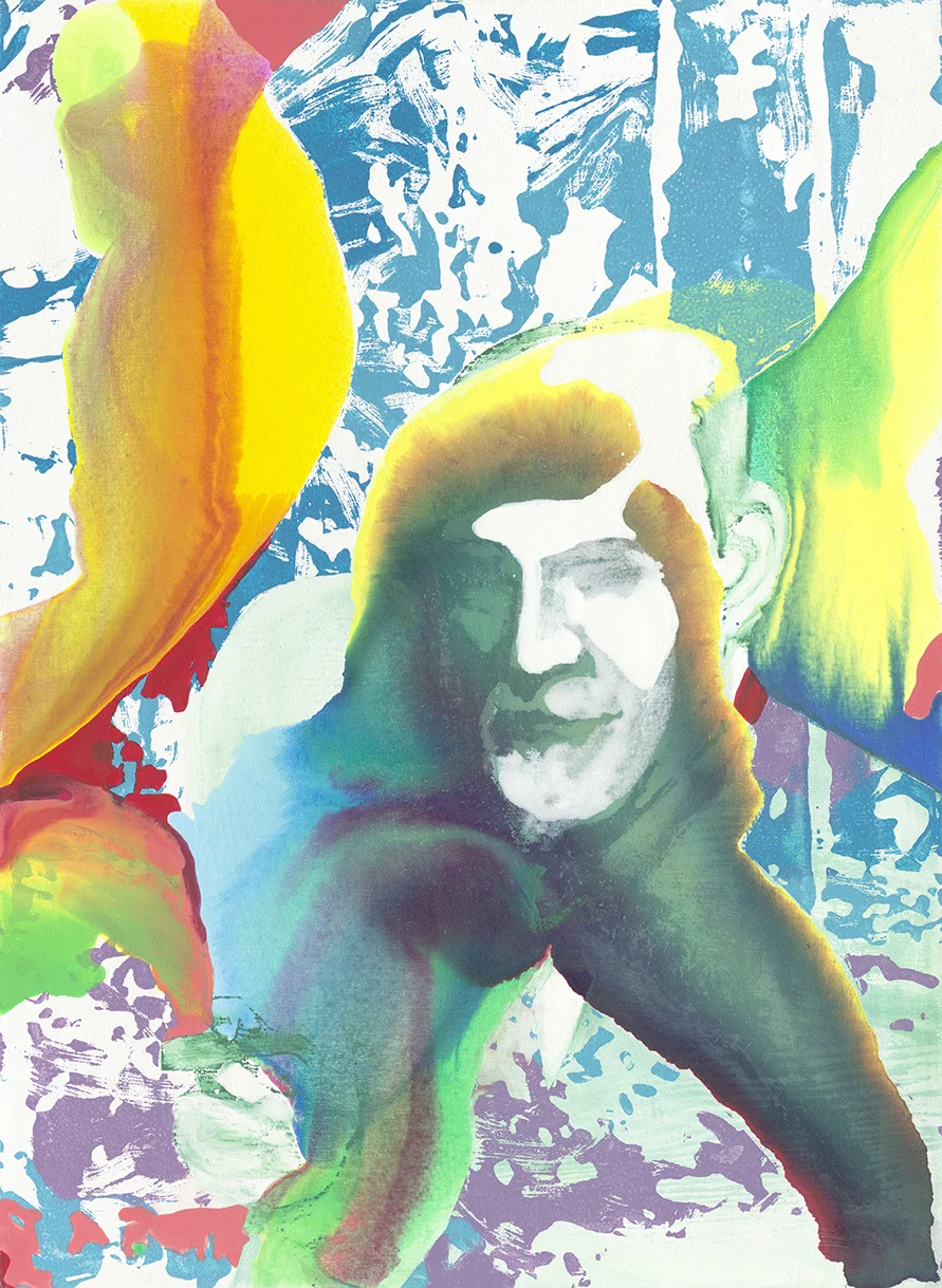 Freud | Tusche, Acryl, Öl und Linoldruck auf Leinwand | 76 x 56 cm 