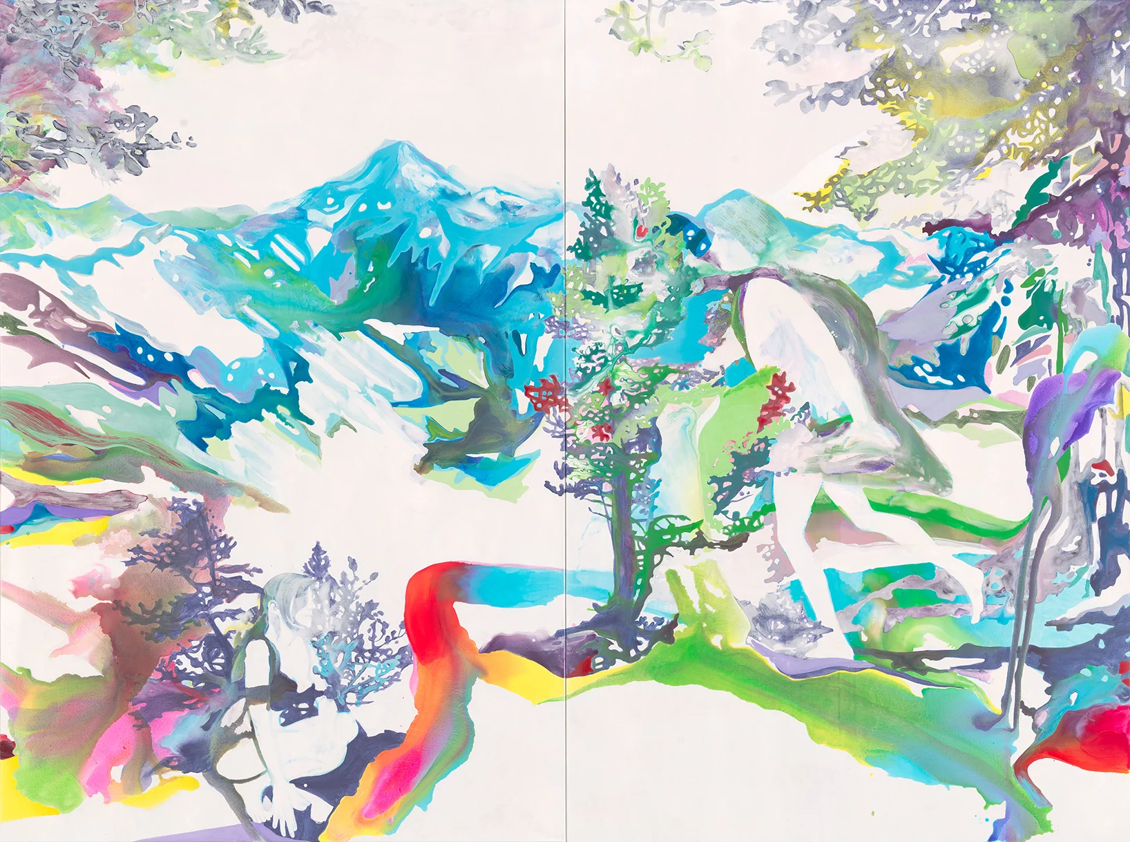 Der falsche Baum Apollo | Aquarell, Tusche, Acryl und Öl auf Leinwand 300 x 400 cm Diptychon 