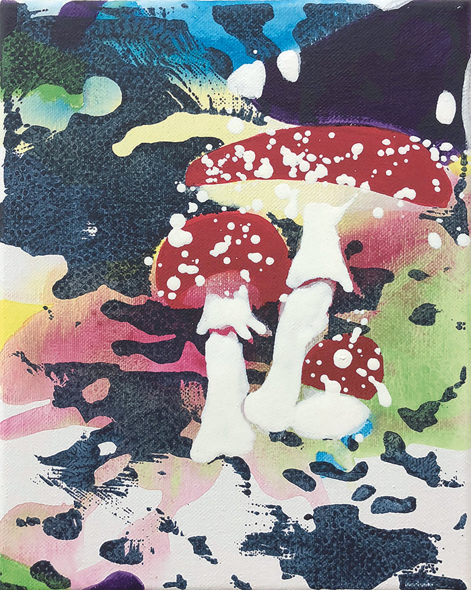 „But In Your Dreams“ | Tusche, Acryl, Linoldruck und Öl auf Leinwand | 25 x 20 cm