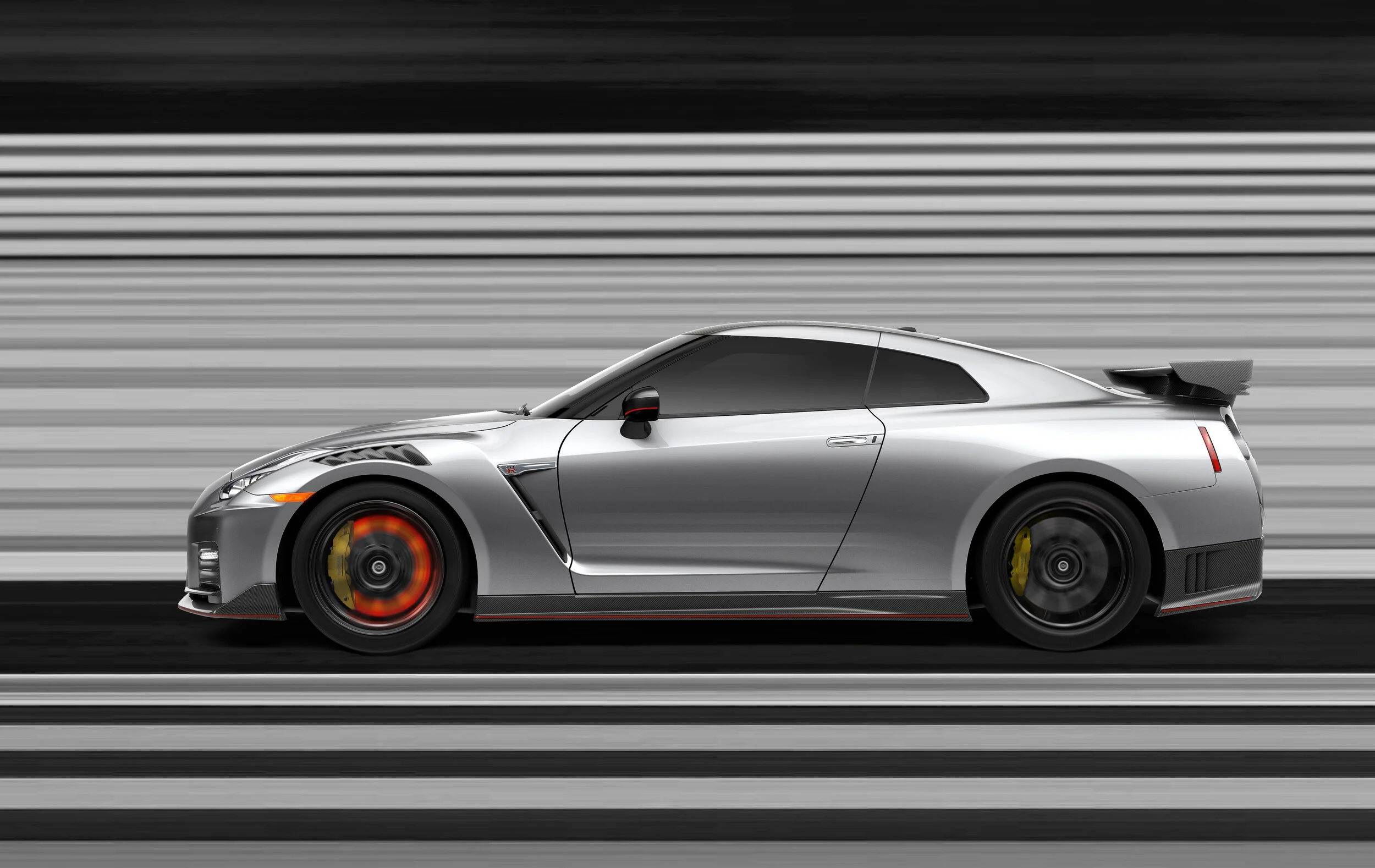 Used a still profile of the GT-R and transformed it into a moving shot with simulated brake glow.