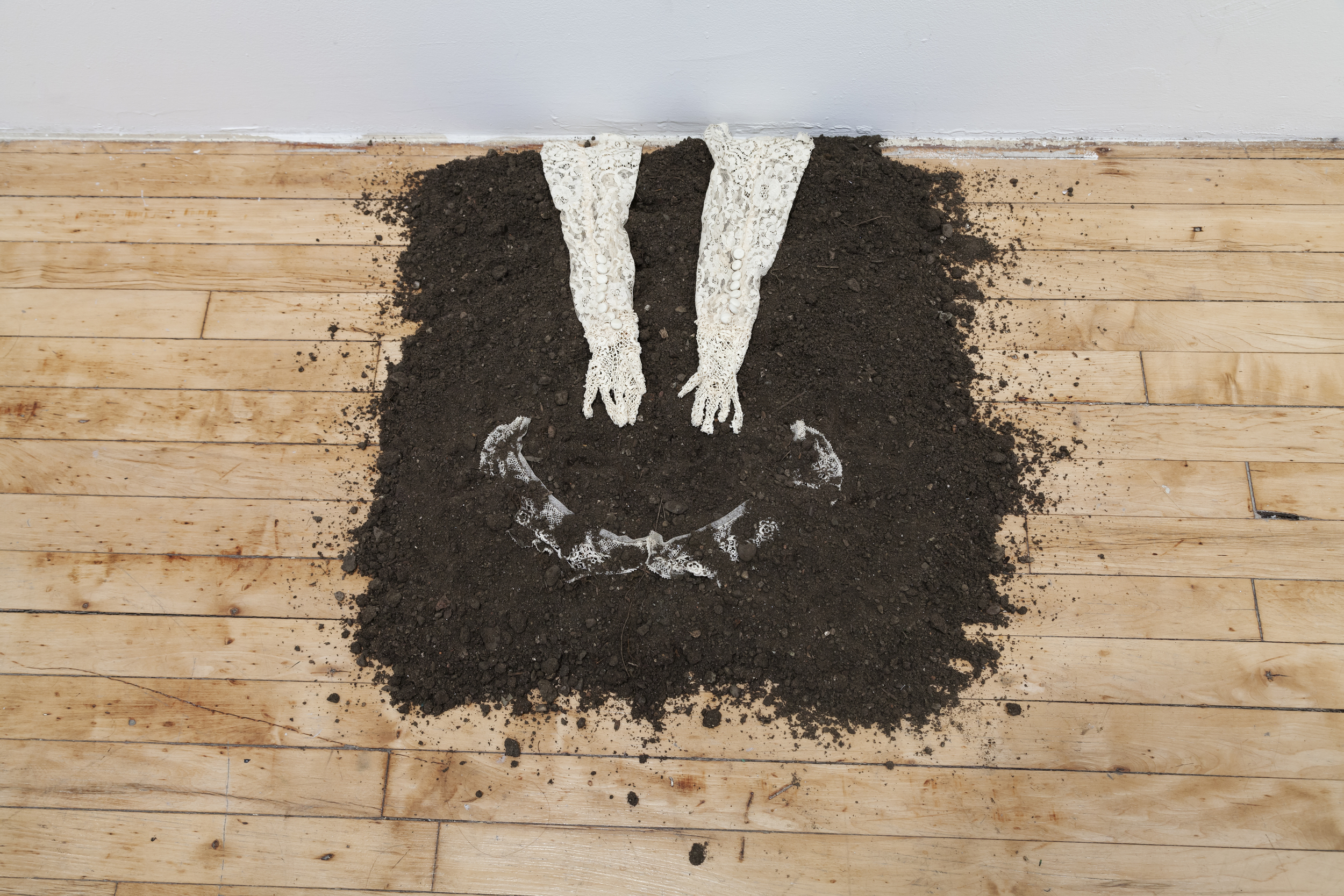 Karen Boyer Knuckle Bill 2014 lace, soil dimensions variable