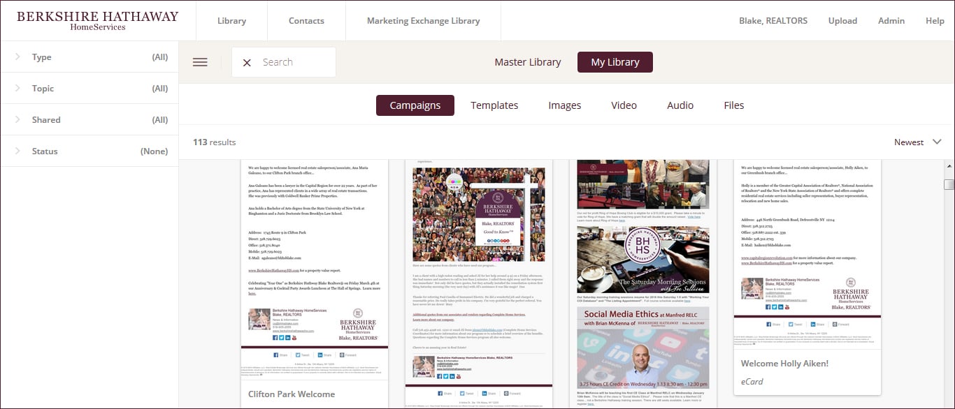 Marketing Exchange Library (content added regularly including videos, images, ecards, social media content and newsletters) to personalize, customize and share everywhere.