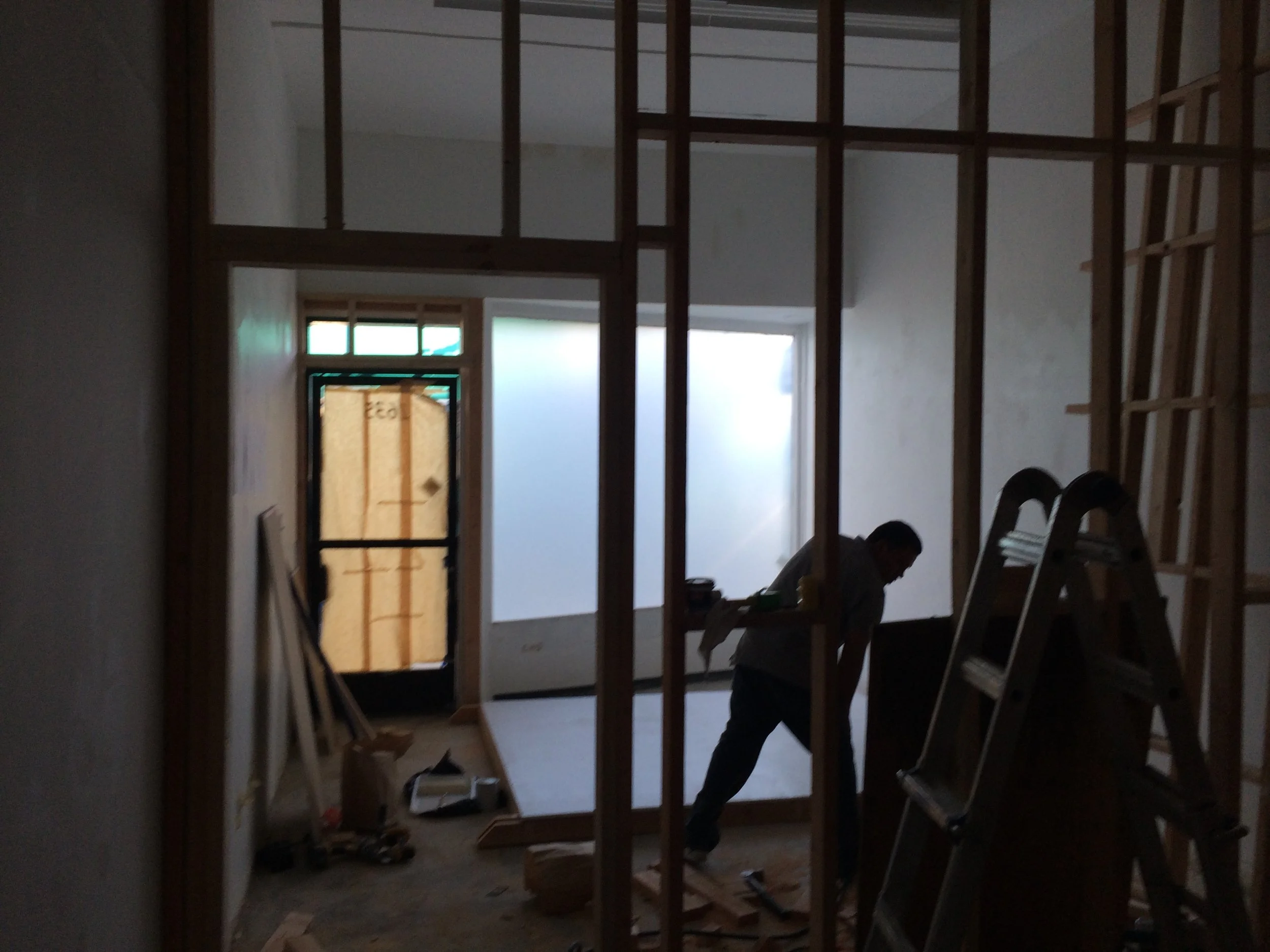 We built a wall that covered up 3/4's of the front window in hopes that this would significantly reduce exterior noise while still allowing in some natural light. We'll see if it works to our liking. 