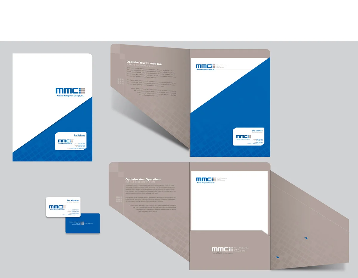 More than managing materials, MMCI helps companies optimize their operations. Members of ORG created this distinctive pocket folder to help MMCI's reps make their point in style.