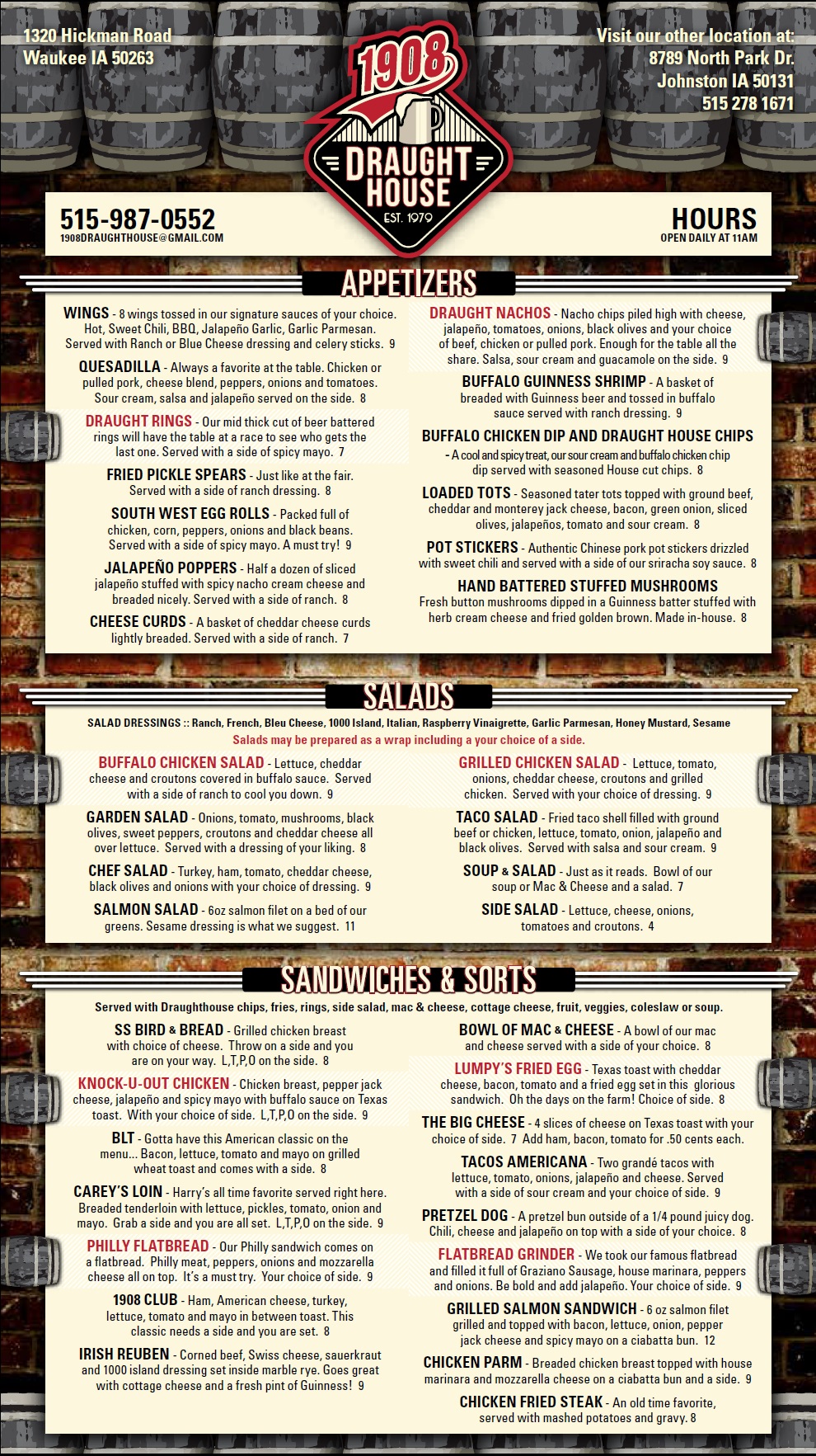 Food — 1908 Draught House Bar and Grill Downtown Des Moines